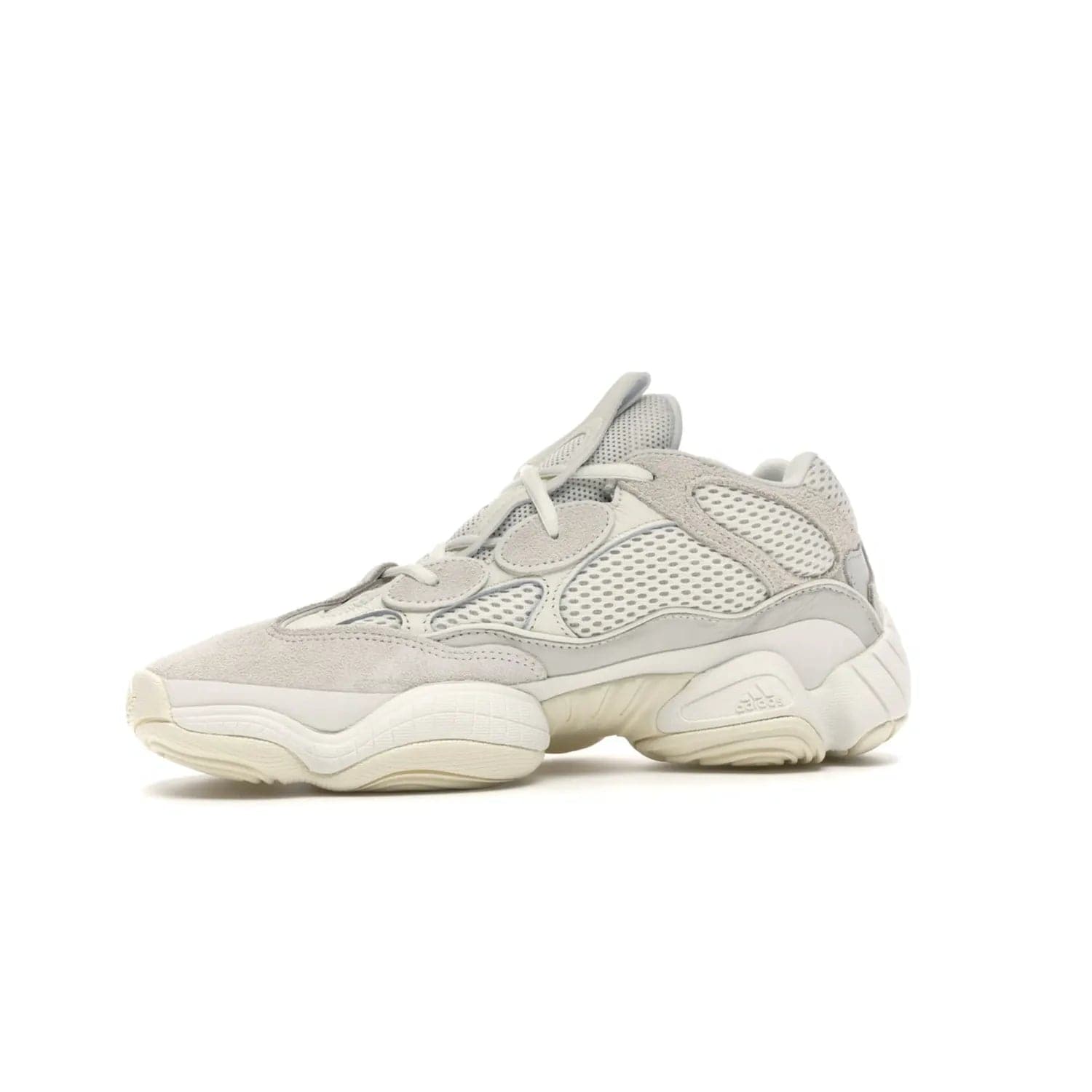 adidas Yeezy 500 Bone White - Image 17 - Only at www.BallersClubKickz.com - Classic look perfect for any sneaker collection. The adidas Yeezy 500 "Bone White" blends a white mesh upper with suede overlays & a chunky midsole inspired by the Adidas KB3. Complimented by a tonal-cream outsole, this timeless style is a must-have.