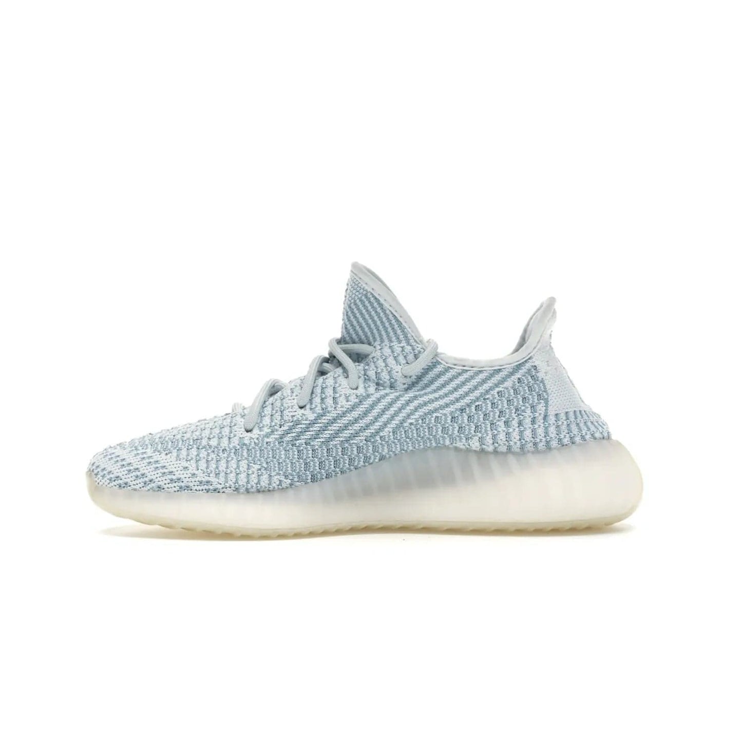adidas Yeezy Boost 350 V2 Cloud White (Non-Reflective) - Image 19 - Only at www.BallersClubKickz.com - Uniquely designed adidas Yeezy Boost 350 V2 Cloud White (Non-Reflective) with a Primeknit upper in shades of cream and blue with a contrasting hard sole. A fashion-forward sneaker with a transparent strip and blue-and-white patterns.