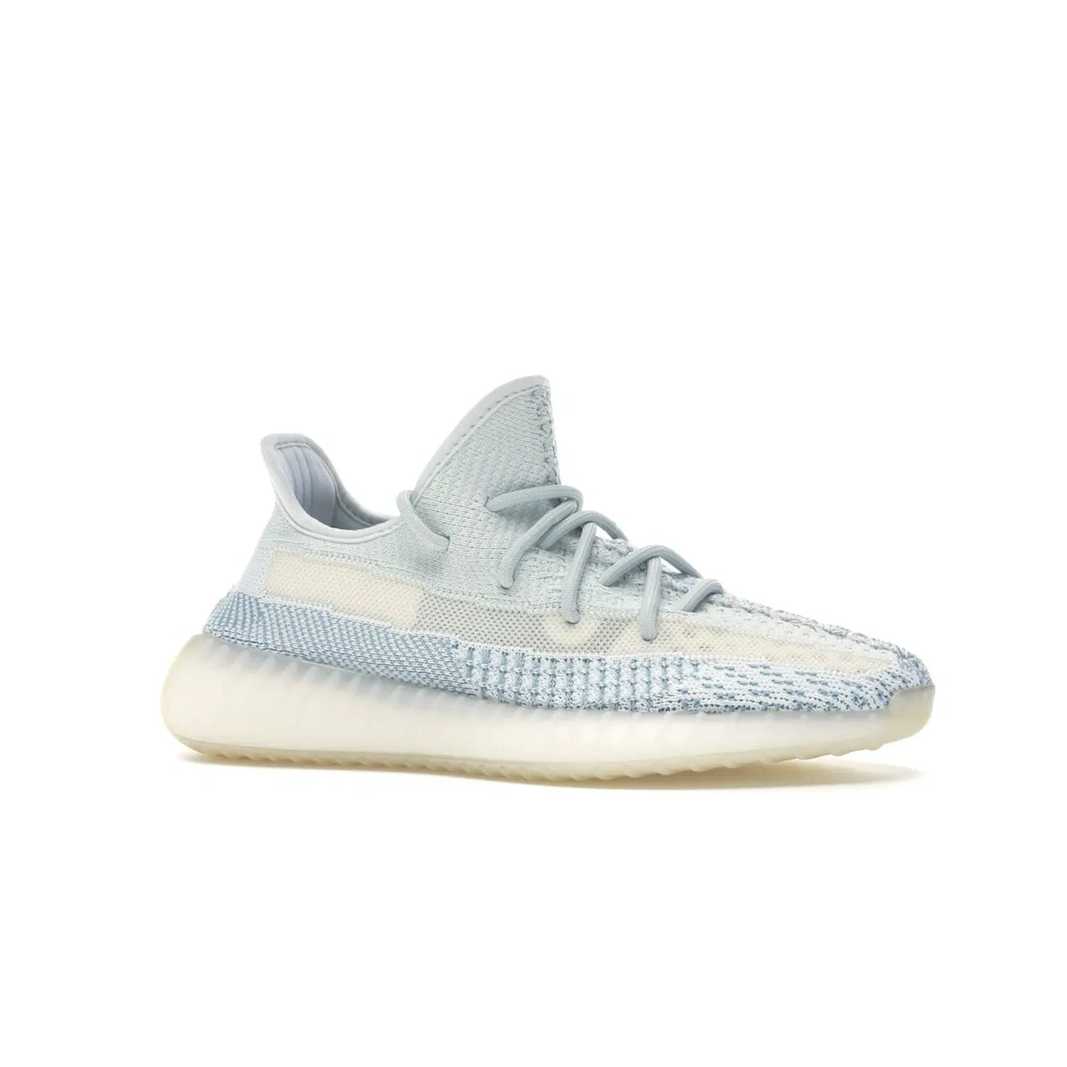 adidas Yeezy Boost 350 V2 Cloud White (Non-Reflective) - Image 3 - Only at www.BallersClubKickz.com - Adidas Yeezy Boost 350 V2 Cloud White (Non-Reflective) features Primeknit fabric and a unique, eye-catching design of cream, bluish-white, and transparent strip. Step out in timeless style with this eye-catching sneaker.