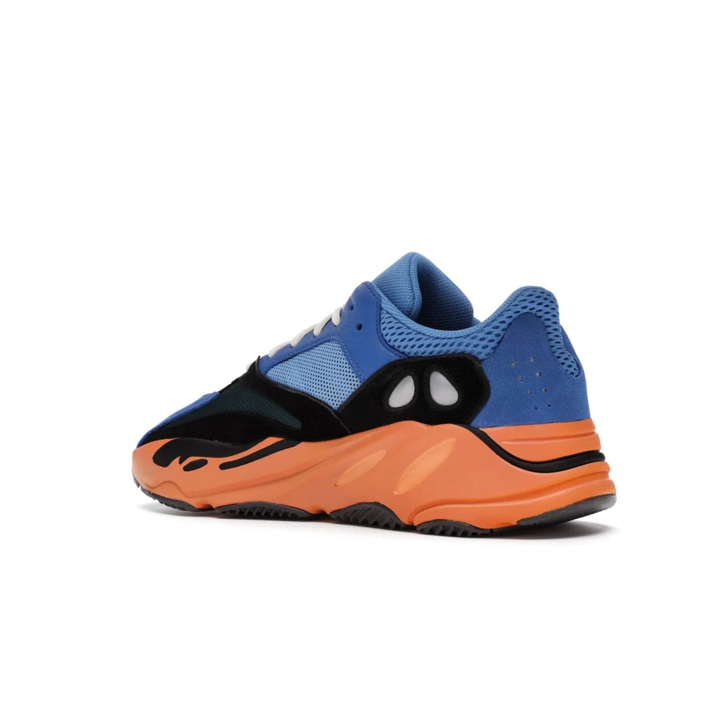 adidas Yeezy Boost 700 Bright Blue - Image 23 - Only at www.BallersClubKickz.com - Iconic sneaker style meets vibrant colour with the adidas Yeezy Boost 700 Bright Blue. Reflective accents, turquoise and teal panels, bright orange midsole and black outsole make for a bold release. April 2021.
