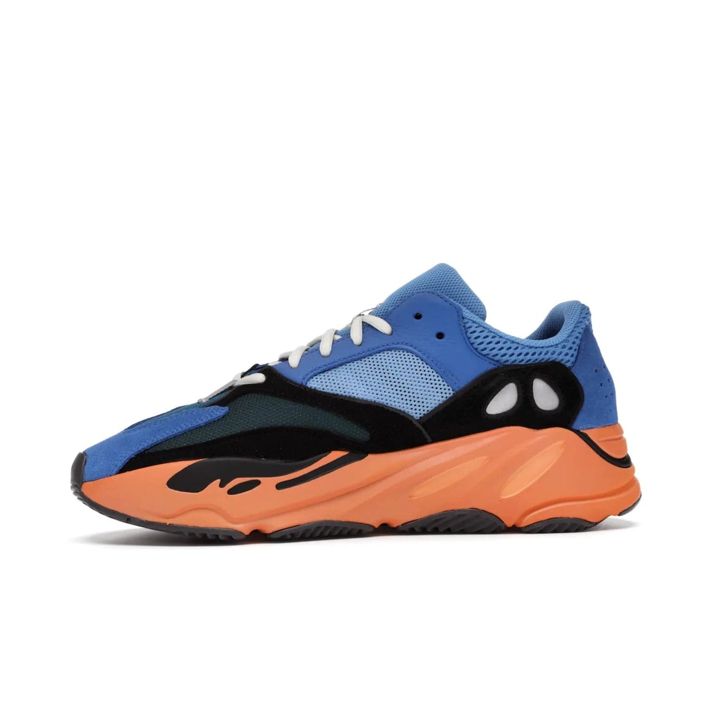 adidas Yeezy Boost 700 Bright Blue - Image 18 - Only at www.BallersClubKickz.com - Iconic sneaker style meets vibrant colour with the adidas Yeezy Boost 700 Bright Blue. Reflective accents, turquoise and teal panels, bright orange midsole and black outsole make for a bold release. April 2021.