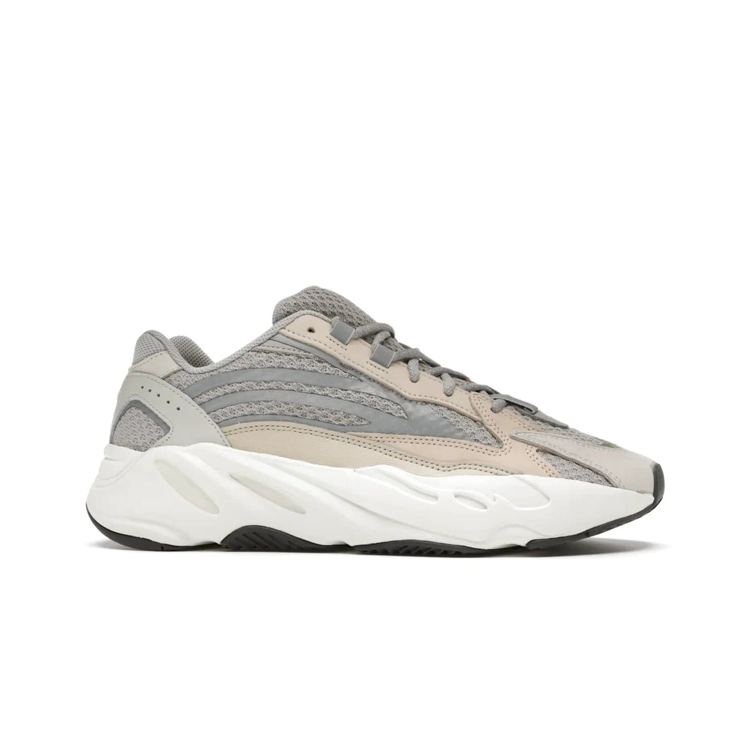 adidas Yeezy Boost 700 V2 Cream - Image 2 - Only at www.BallersClubKickz.com - Add style and luxury to your wardrobe with the adidas Yeezy 700 V2 Cream. Featuring a unique reflective upper, leather overlays, mesh underlays and the signature BOOST midsole, this silhouette is perfect for any stylish wardrobe.