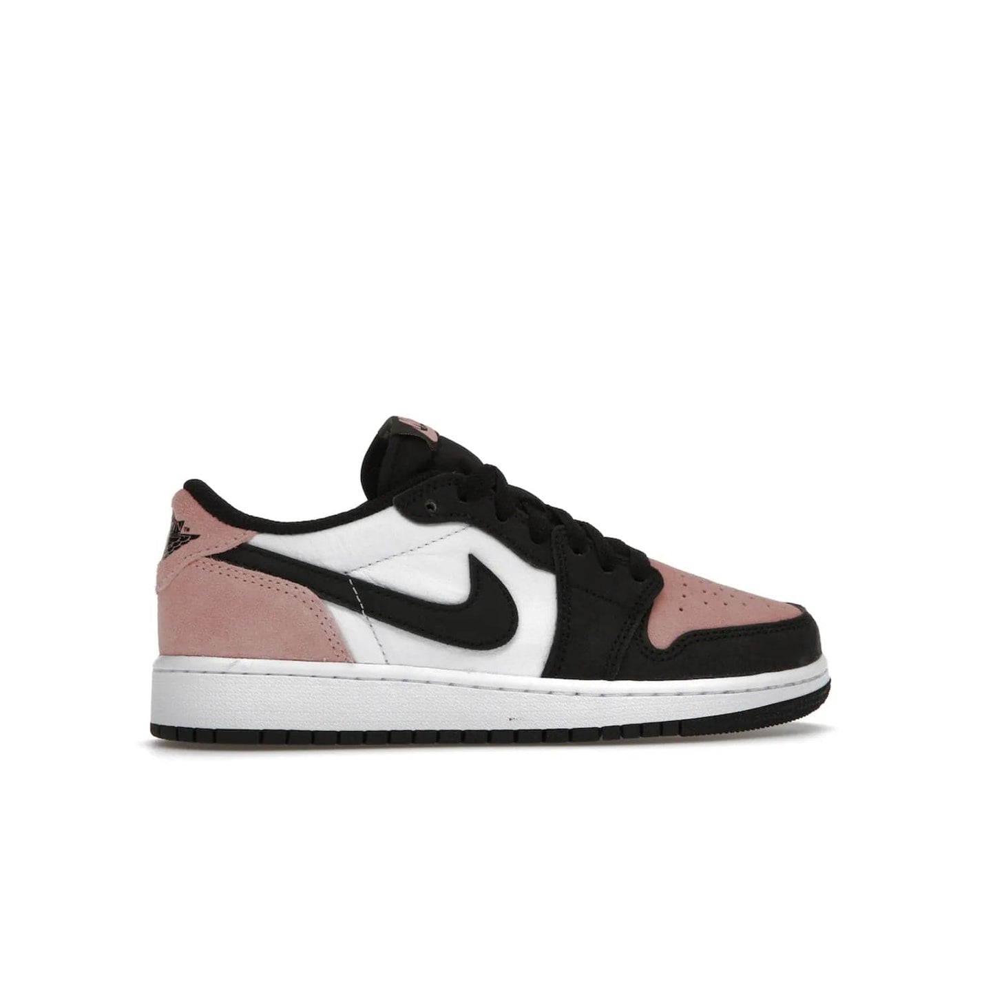 Jordan 1 Low OG Bleached Coral (GS) - Image 36 - Only at www.BallersClubKickz.com - Look cool and classic in the Air Jordan 1 Low OG Bleached Coral (Gradeschool). White leather upper with bleached coral accents, black toe and Swooshes, and perforated toe box for breathability. Style with jeans or shorts for an effortless look. Released July 2022.