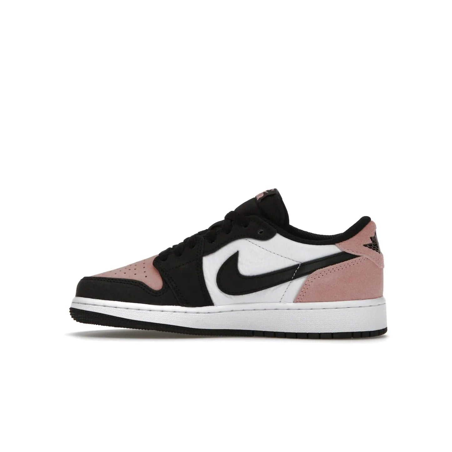 Jordan 1 Low OG Bleached Coral (GS) - Image 20 - Only at www.BallersClubKickz.com - Look cool and classic in the Air Jordan 1 Low OG Bleached Coral (Gradeschool). White leather upper with bleached coral accents, black toe and Swooshes, and perforated toe box for breathability. Style with jeans or shorts for an effortless look. Released July 2022.