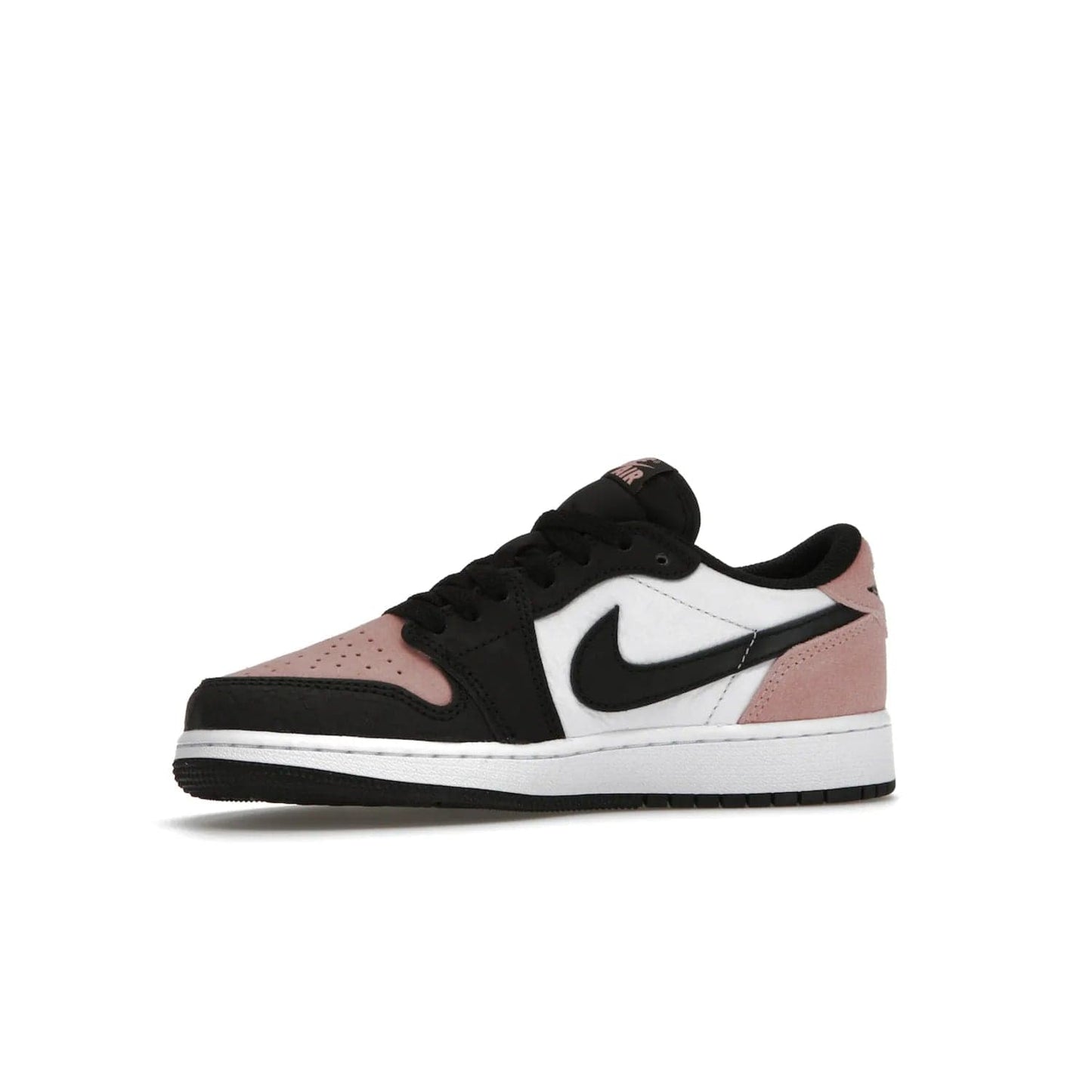 Jordan 1 Low OG Bleached Coral (GS) - Image 17 - Only at www.BallersClubKickz.com - Look cool and classic in the Air Jordan 1 Low OG Bleached Coral (Gradeschool). White leather upper with bleached coral accents, black toe and Swooshes, and perforated toe box for breathability. Style with jeans or shorts for an effortless look. Released July 2022.