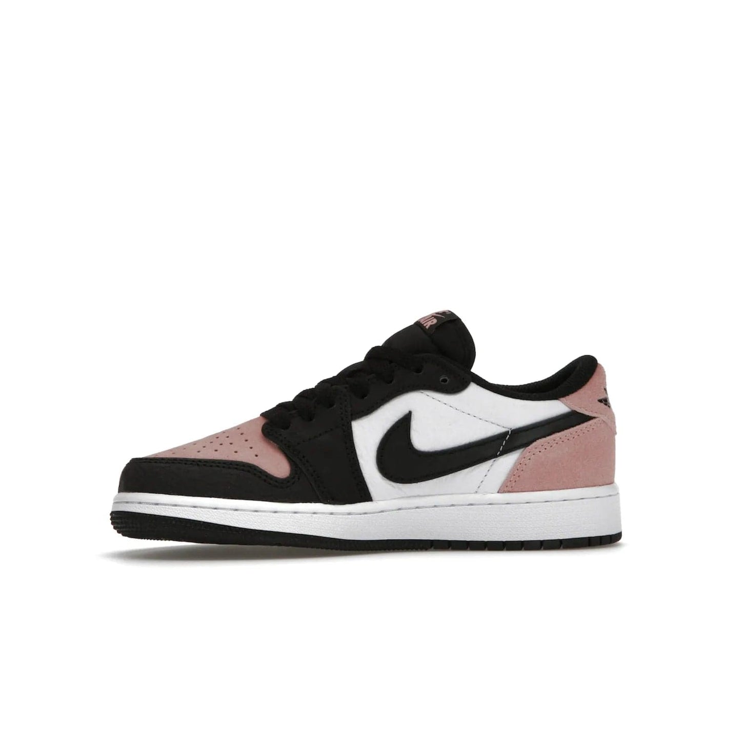 Jordan 1 Low OG Bleached Coral (GS) - Image 18 - Only at www.BallersClubKickz.com - Look cool and classic in the Air Jordan 1 Low OG Bleached Coral (Gradeschool). White leather upper with bleached coral accents, black toe and Swooshes, and perforated toe box for breathability. Style with jeans or shorts for an effortless look. Released July 2022.
