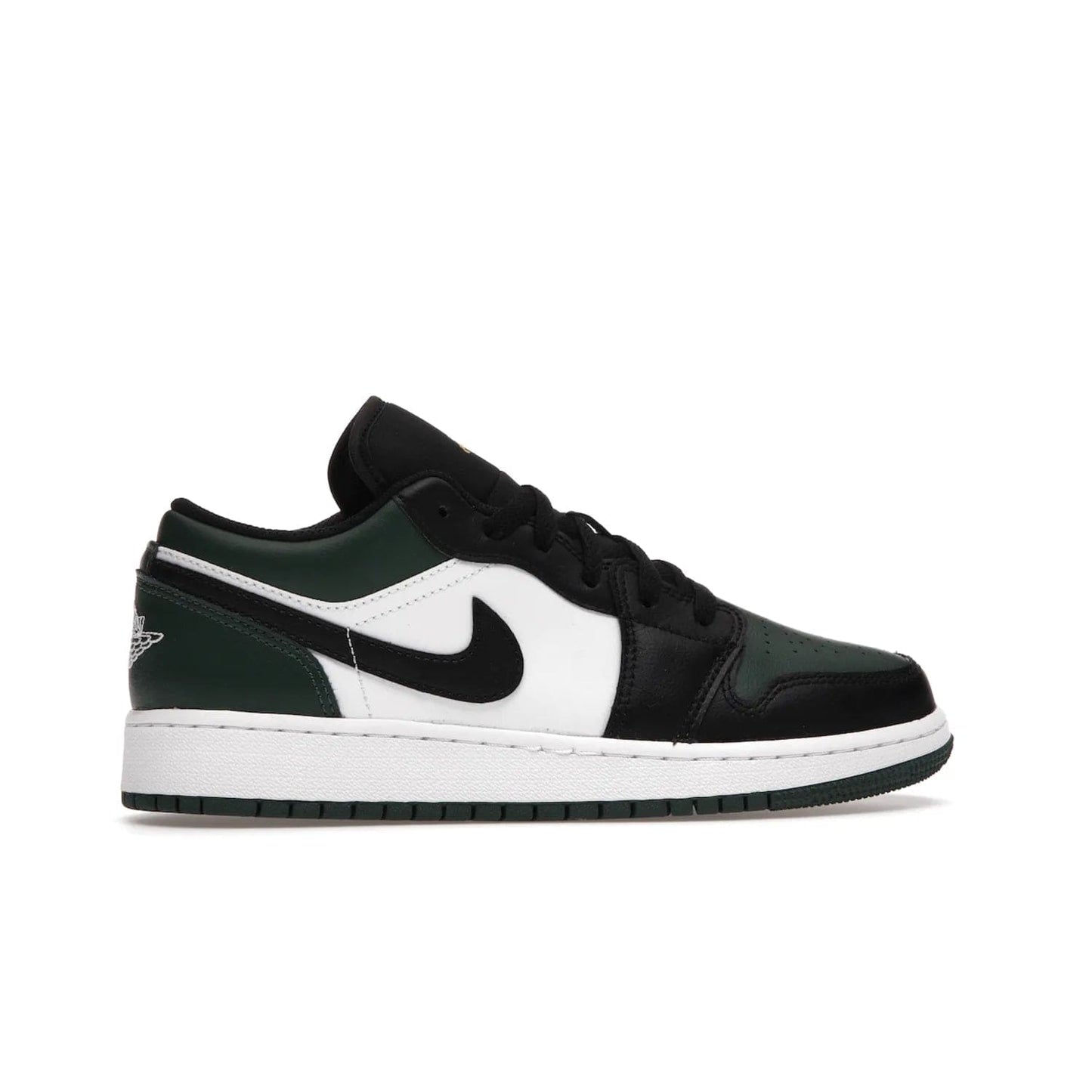 Jordan 1 Low Green Toe (GS) - Image 36 - Only at www.BallersClubKickz.com - Get the perfect low cut Jordans. Shop the Air Jordan 1 Low Noble Green GS shoes with its unique colorway and stencil Jumpman logo. Available October 2021.