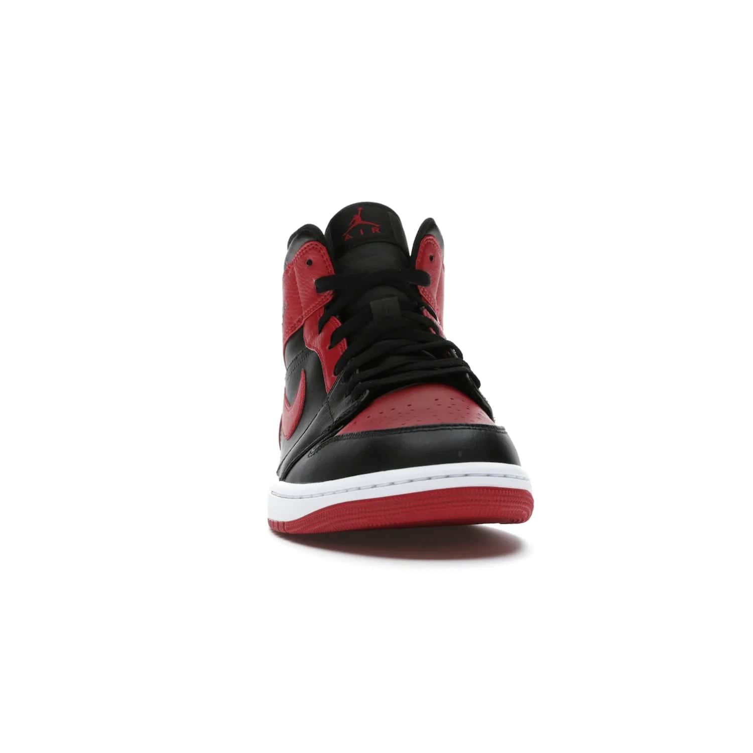 Jordan 1 Mid Banned (2020) - Image 9 - Only at www.BallersClubKickz.com - The Air Jordan 1 Mid Banned (2020) brings a modern twist to the classic Banned colorway. Features full-grain black and red leather uppers, red leather around the toe, collar, heel, & Swoosh. Release November 2021 for $110.