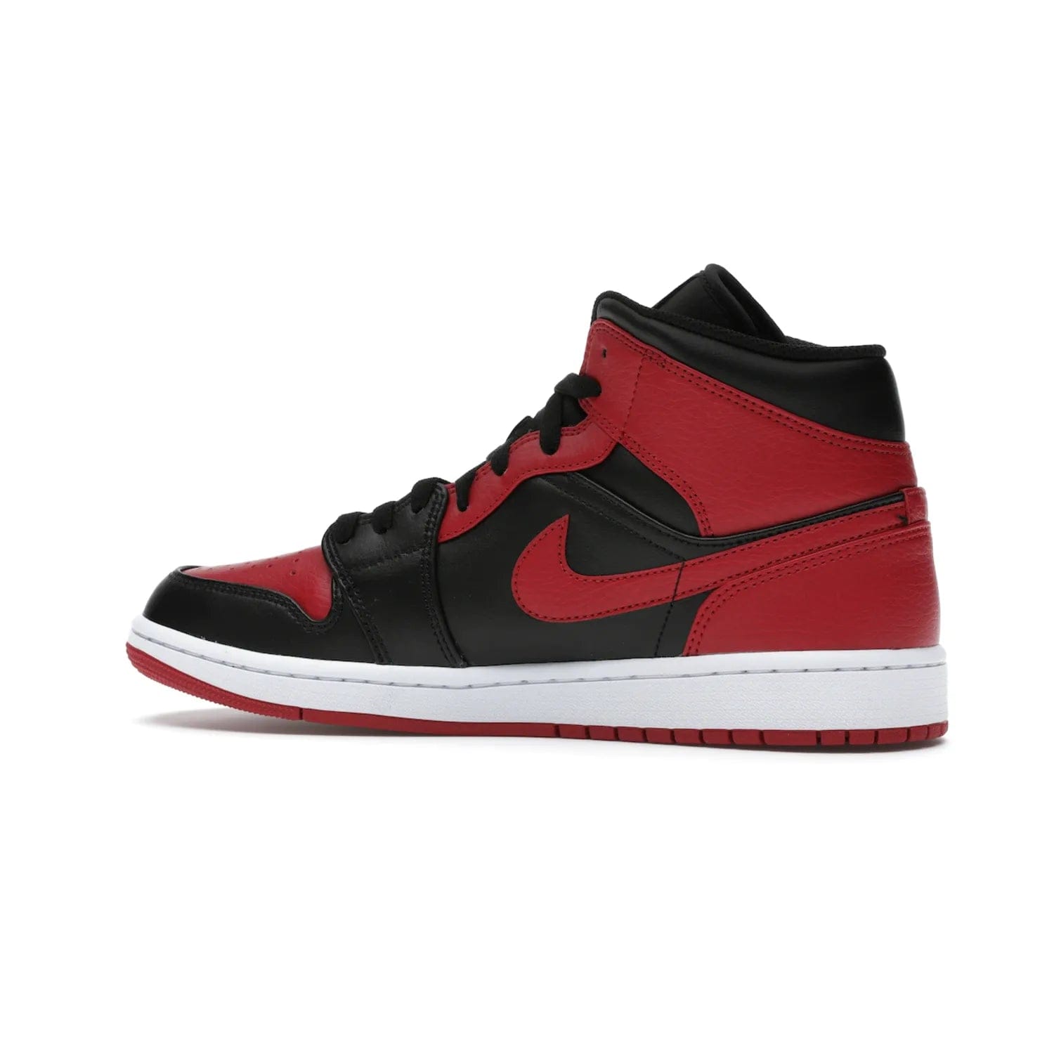 Jordan 1 Mid Banned (2020) - Image 21 - Only at www.BallersClubKickz.com - The Air Jordan 1 Mid Banned (2020) brings a modern twist to the classic Banned colorway. Features full-grain black and red leather uppers, red leather around the toe, collar, heel, & Swoosh. Release November 2021 for $110.