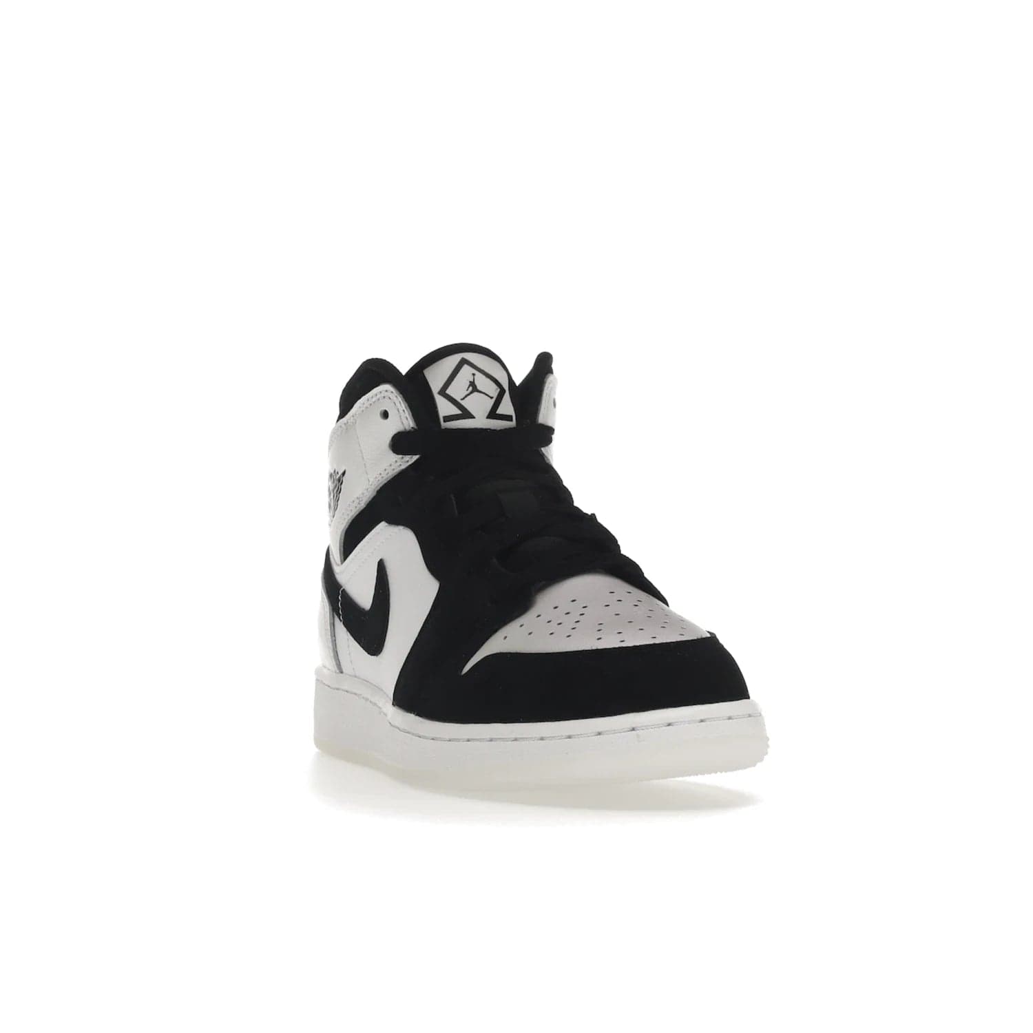 Jordan 1 Mid Diamond Shorts (GS) - Image 8 - Only at www.BallersClubKickz.com - Get the Jordan 1 Mid Diamond Shorts GS on 9th Feb 2022! Features a white, black & suede design with nylon tongue, stamped wings logo, rubber midsole & outsole. Only $100!