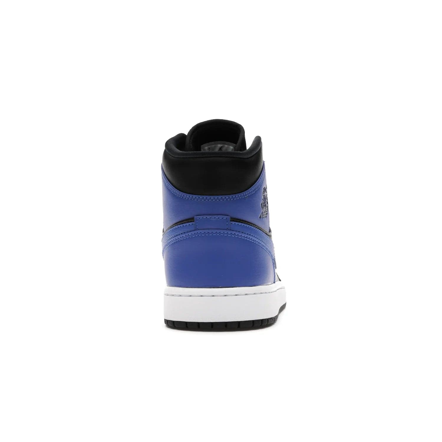 Jordan 1 Mid Hyper Royal Tumbled Leather - Image 28 - Only at www.BallersClubKickz.com - Iconic colorway of the Air Jordan 1 Mid Black Royal Tumbled Leather. Features a black tumbled leather upper, royal blue leather overlays, white midsole & black rubber outsole. Released December 2020. Adds premium style to any collection.