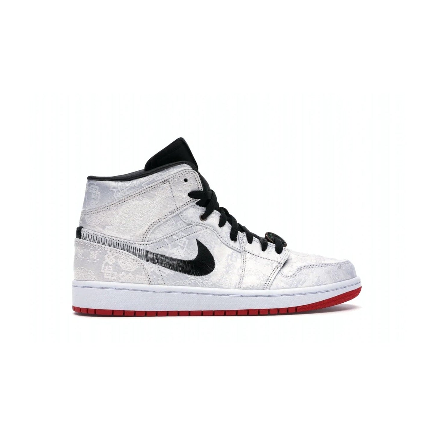 Jordan 1 Mid SE Fearless Edison Chen CLOT - Image 36 - Only at www.BallersClubKickz.com - Iconic mid-top sneakers with intricate Chinese-inspired detailing. From the Fearless pack designed by Edison Chen, the Jordan 1 Mid SE is a powerful representation of fashion and culture. White woven nylon upper with a fadeaway Swoosh and black detailing. Released in December 2019, a true classic.