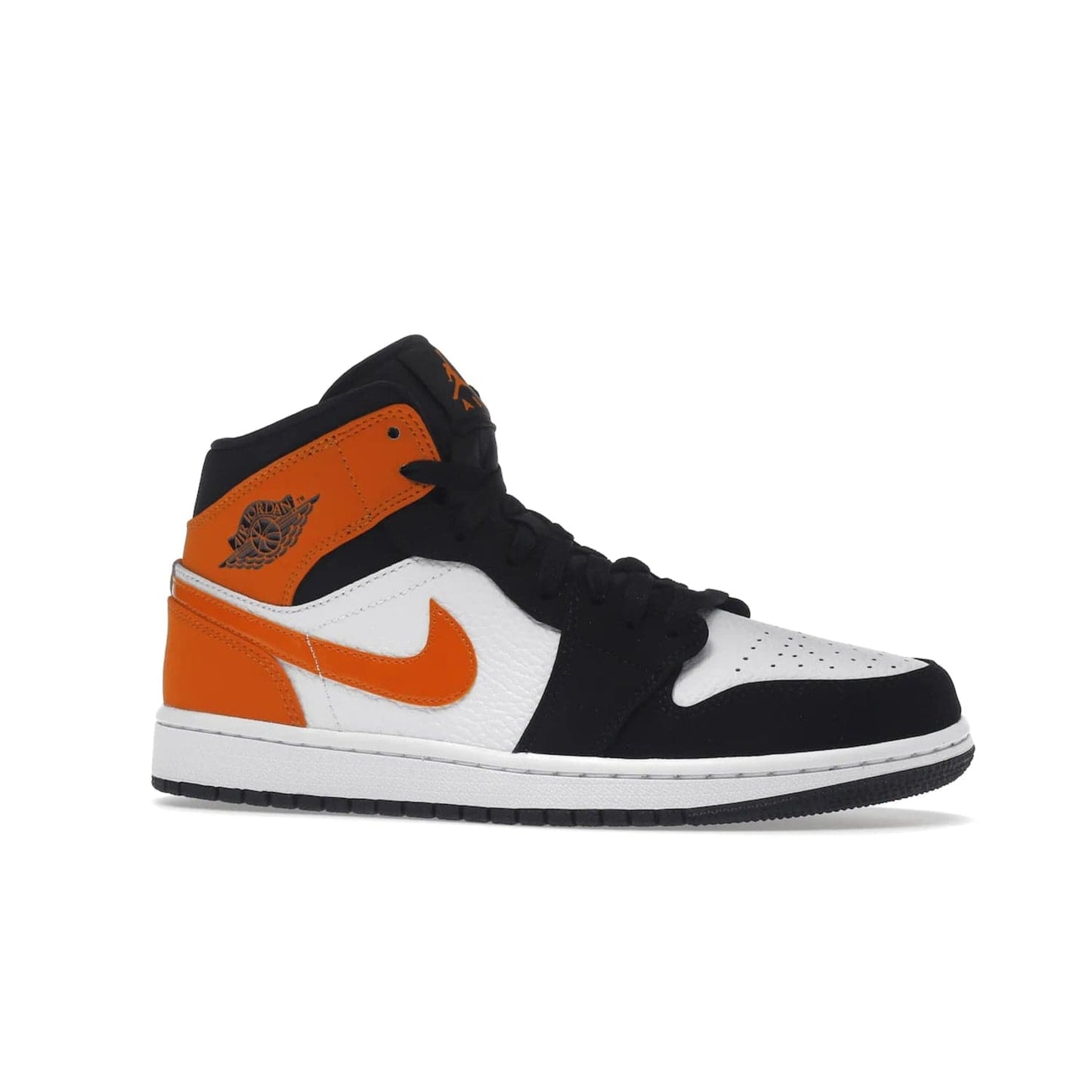 Jordan 1 Mid Shattered Backboard - Image 3 - Only at www.BallersClubKickz.com - The Air Jordan 1 Mid Shattered Backboard offers a timeless Black/White-Starfish colorway. Classic Swoosh logo and AJ insignia plus a shatterd backboard graphic on the insole. Get your pair today!