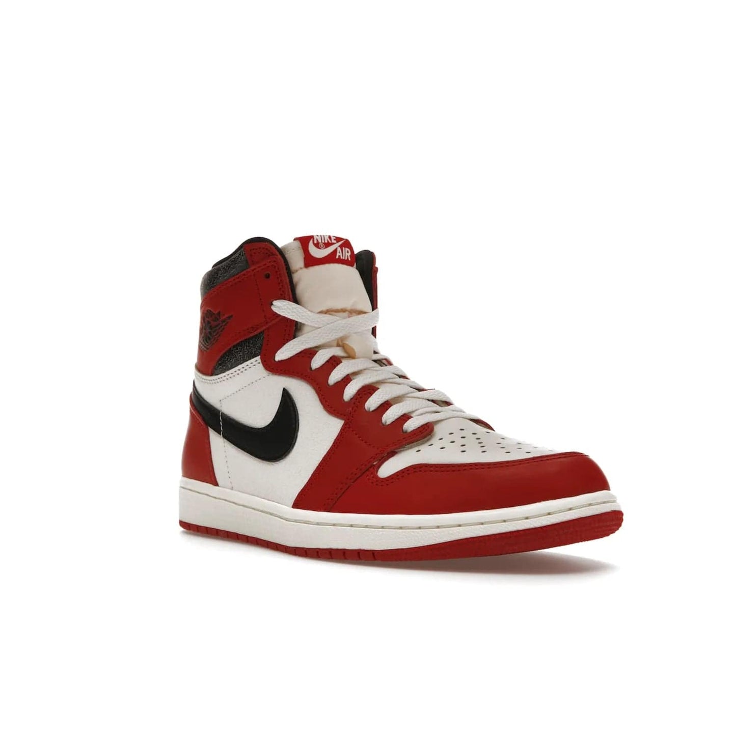 Jordan 1 Retro High OG Chicago Lost and Found - Image 6 - Only at www.BallersClubKickz.com - Be the envy of all sneakerheads with the Air Jordan 1 Retro High OG “Chicago Lost and Found”. This special edition shoe comes in a Varsity Red/Black-Sail-Muslin colorway and features crackled leather uppers and yellowed details for a unique, vintage look. Get your hands this rare release in November 2022.