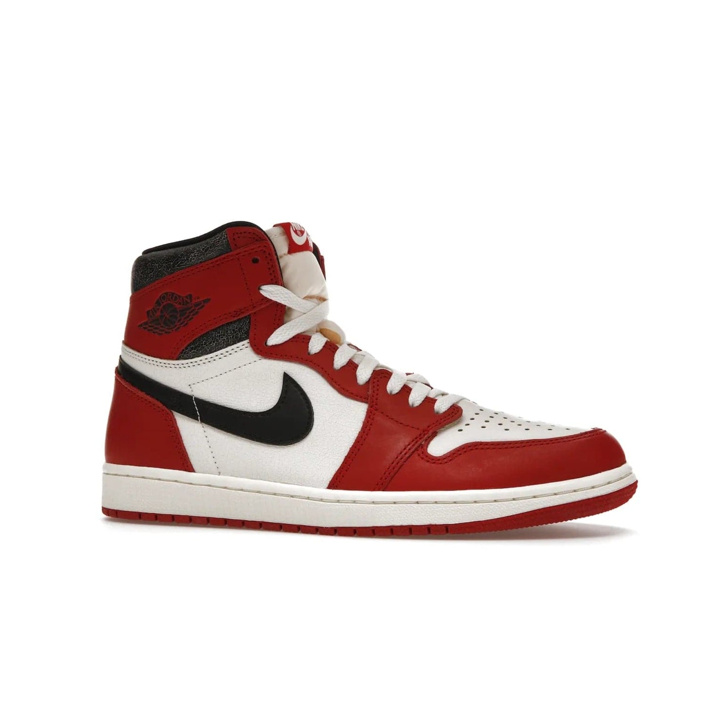 Jordan 1 Retro High OG Chicago Lost and Found - Image 3 - Only at www.BallersClubKickz.com - Be the envy of all sneakerheads with the Air Jordan 1 Retro High OG “Chicago Lost and Found”. This special edition shoe comes in a Varsity Red/Black-Sail-Muslin colorway and features crackled leather uppers and yellowed details for a unique, vintage look. Get your hands this rare release in November 2022.