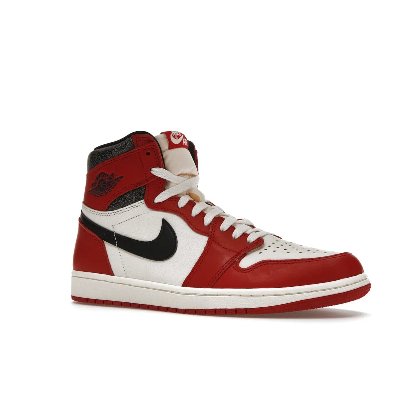 Jordan 1 Retro High OG Chicago Lost and Found - Image 4 - Only at www.BallersClubKickz.com - Be the envy of all sneakerheads with the Air Jordan 1 Retro High OG “Chicago Lost and Found”. This special edition shoe comes in a Varsity Red/Black-Sail-Muslin colorway and features crackled leather uppers and yellowed details for a unique, vintage look. Get your hands this rare release in November 2022.