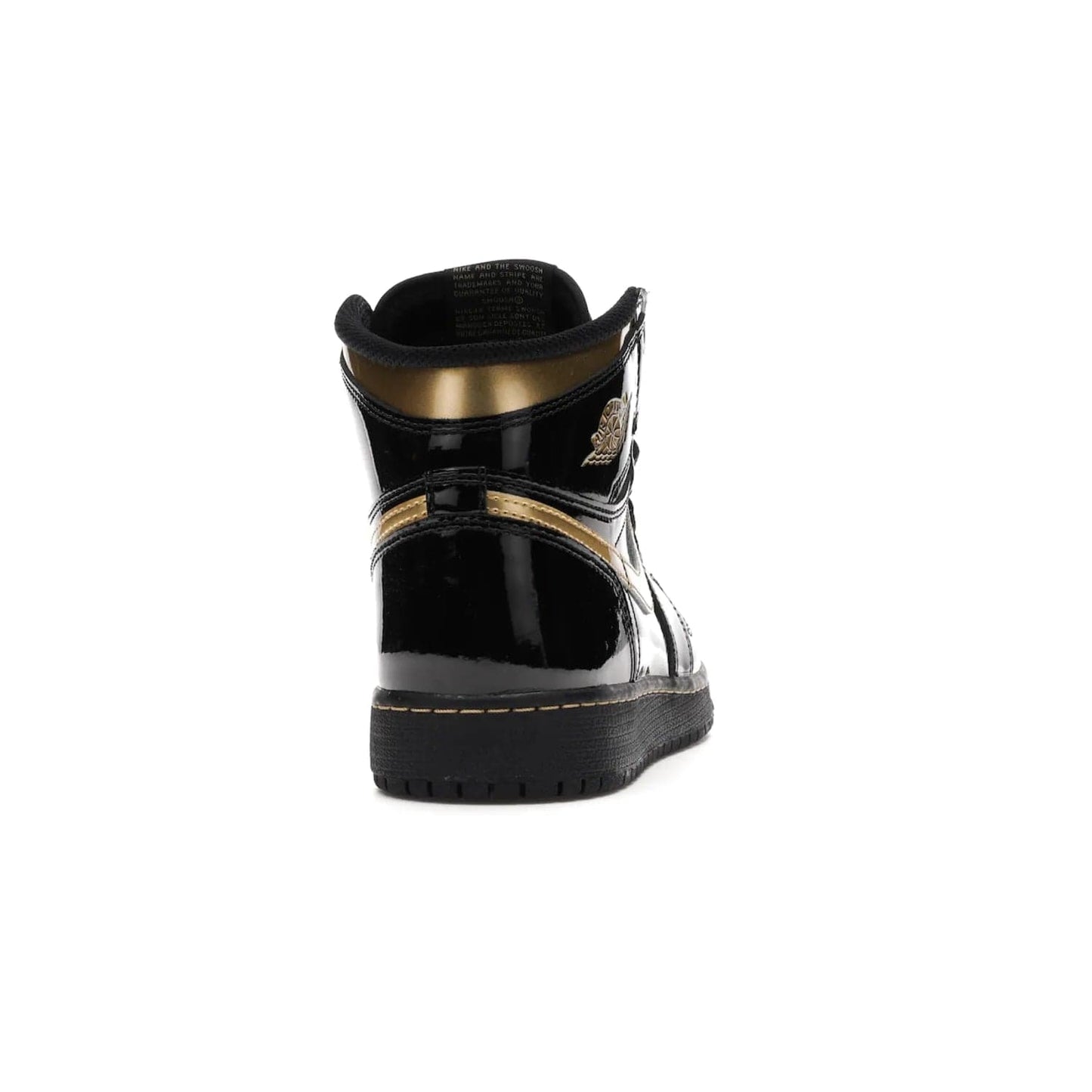 Jordan 1 Retro High Black Metallic Gold (2020) (GS) - Image 29 - Only at www.BallersClubKickz.com - Shop the Kids Air Jordan 1 Retro High in Black Metallic Gold for a stylish and comfortable sneaker kids can love. Featuring black and metallic gold patent leather uppers, metallic gold accents, and an Air sole unit for extra cushioning.