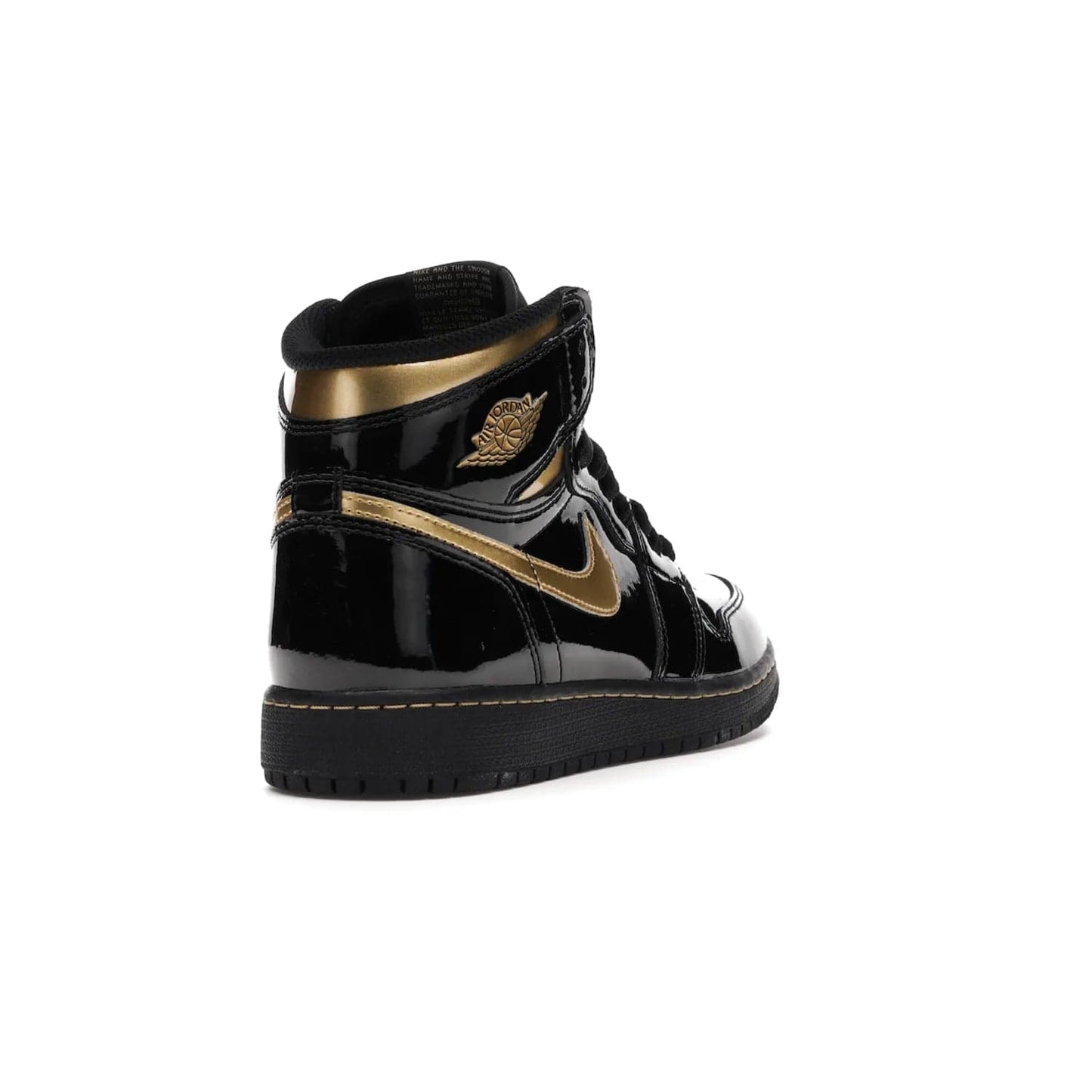 Jordan 1 Retro High Black Metallic Gold (2020) (GS) - Image 31 - Only at www.BallersClubKickz.com - Shop the Kids Air Jordan 1 Retro High in Black Metallic Gold for a stylish and comfortable sneaker kids can love. Featuring black and metallic gold patent leather uppers, metallic gold accents, and an Air sole unit for extra cushioning.