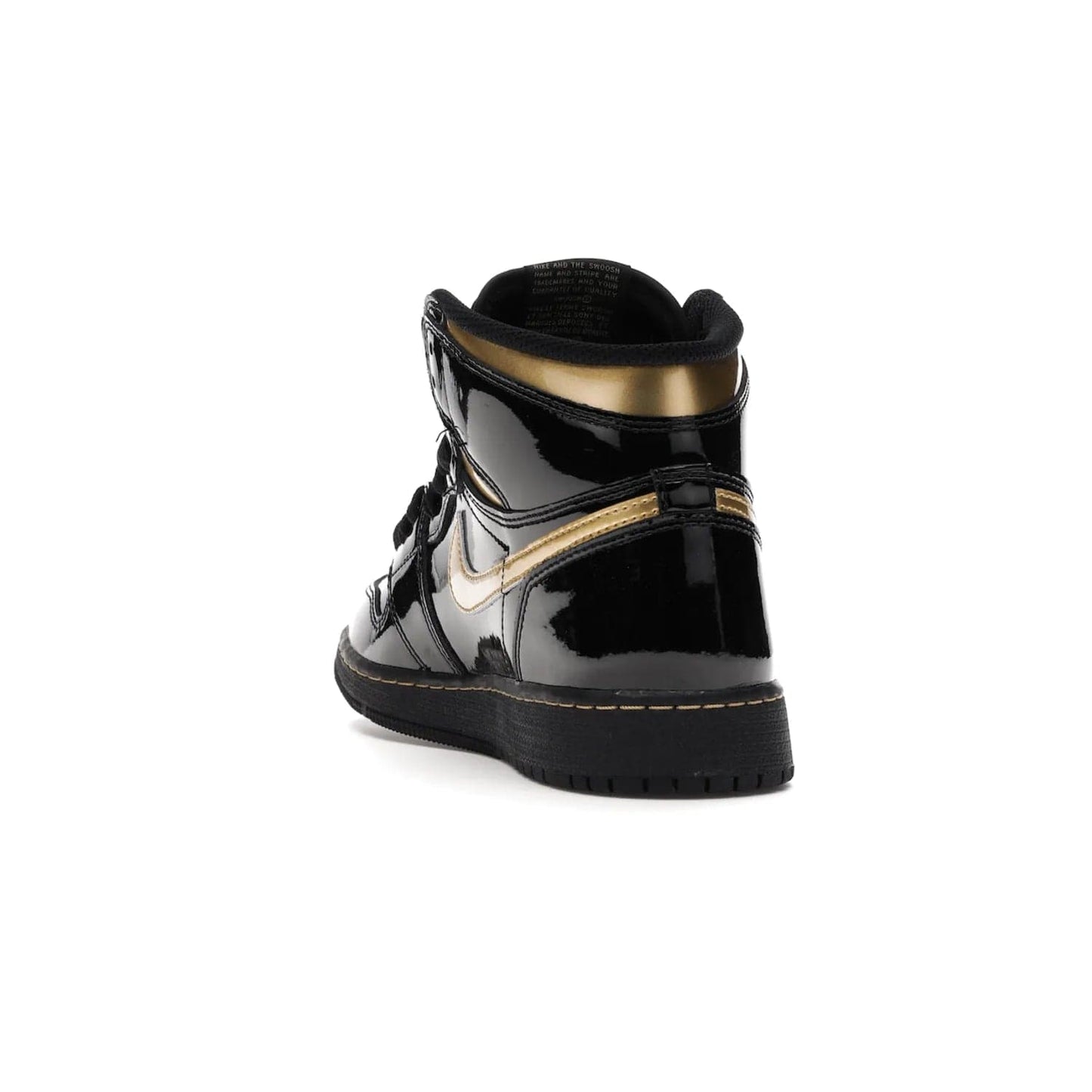 Jordan 1 Retro High Black Metallic Gold (2020) (GS) - Image 26 - Only at www.BallersClubKickz.com - Shop the Kids Air Jordan 1 Retro High in Black Metallic Gold for a stylish and comfortable sneaker kids can love. Featuring black and metallic gold patent leather uppers, metallic gold accents, and an Air sole unit for extra cushioning.