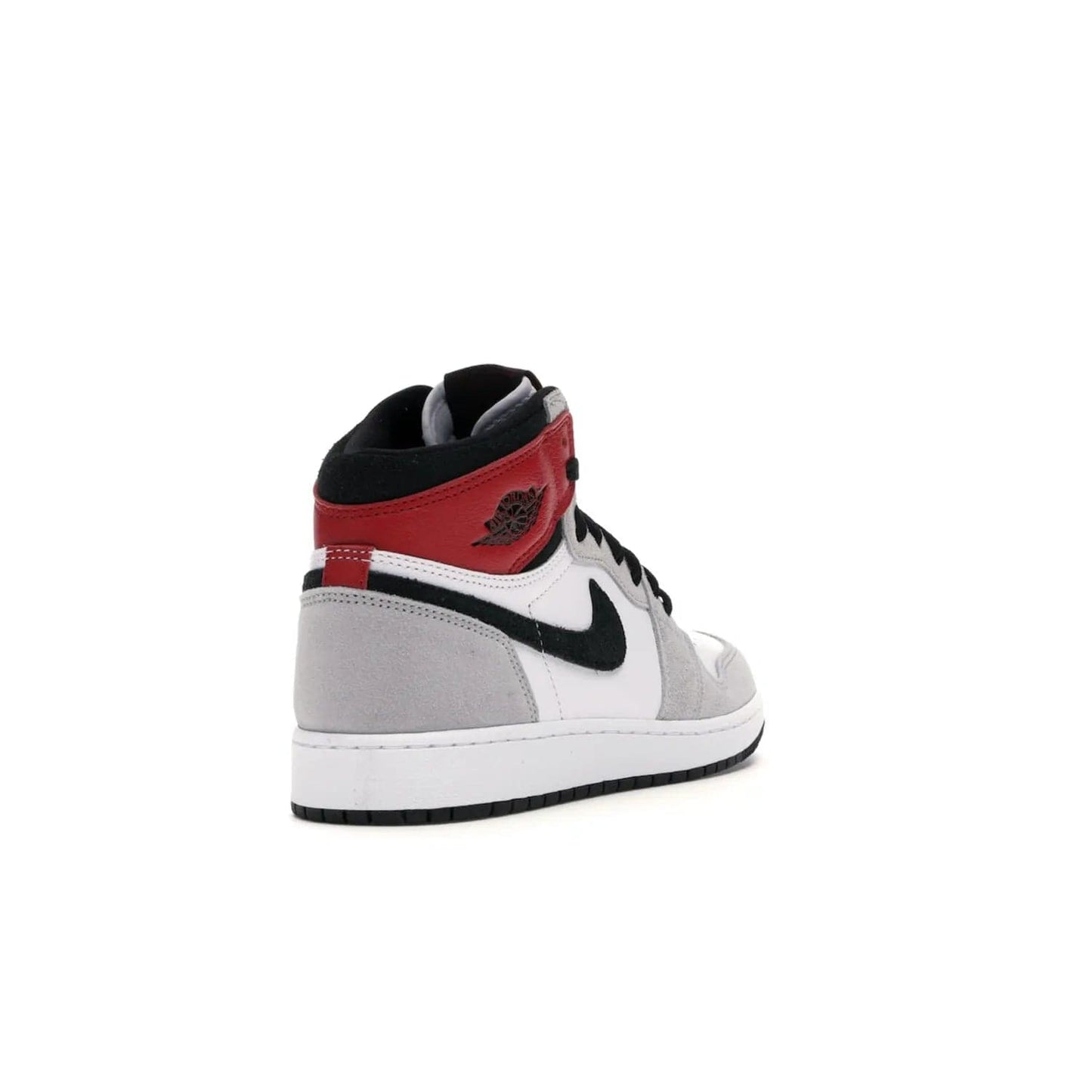 Jordan 1 Retro High Light Smoke Grey (GS) - Image 31 - Only at www.BallersClubKickz.com - Jordan 1 Retro High Light Smoke Grey (GS) features shades of grey, black, and Varsity Red with a bold silhouette. Premium white leather and suede overlays create a unique look. Released July 2020, offering style and performance. Perfect sneaker for any collector or fan.
