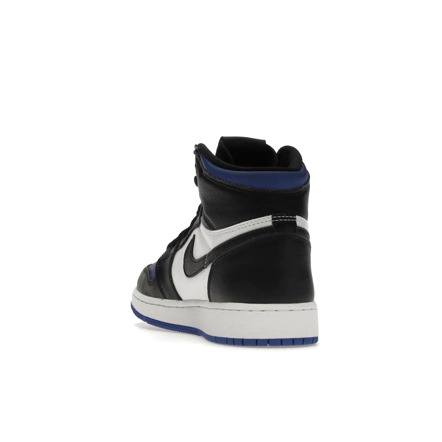 Jordan 1 Retro High Royal Toe (GS) - Image 26 - Only at www.BallersClubKickz.com - Take your sneaker wardrobe to the next level with the Jordan 1 Retro High Royal Toe (GS). Combining classic design with a luxurious white and royal blue leather upper, a textured black Swoosh and a tapered outsole. Stand out with the Air Jordan Wings logo near the heel.