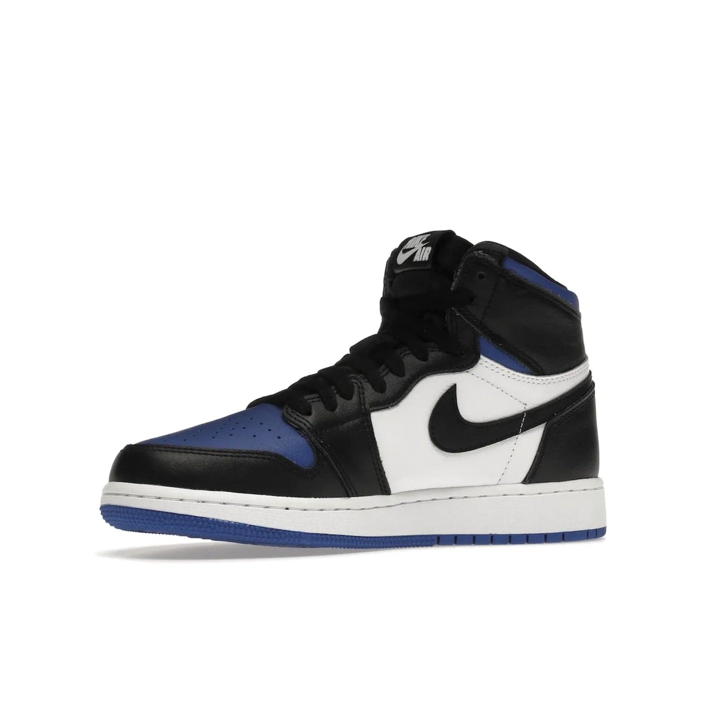 Jordan 1 Retro High Royal Toe (GS) - Image 16 - Only at www.BallersClubKickz.com - Take your sneaker wardrobe to the next level with the Jordan 1 Retro High Royal Toe (GS). Combining classic design with a luxurious white and royal blue leather upper, a textured black Swoosh and a tapered outsole. Stand out with the Air Jordan Wings logo near the heel.