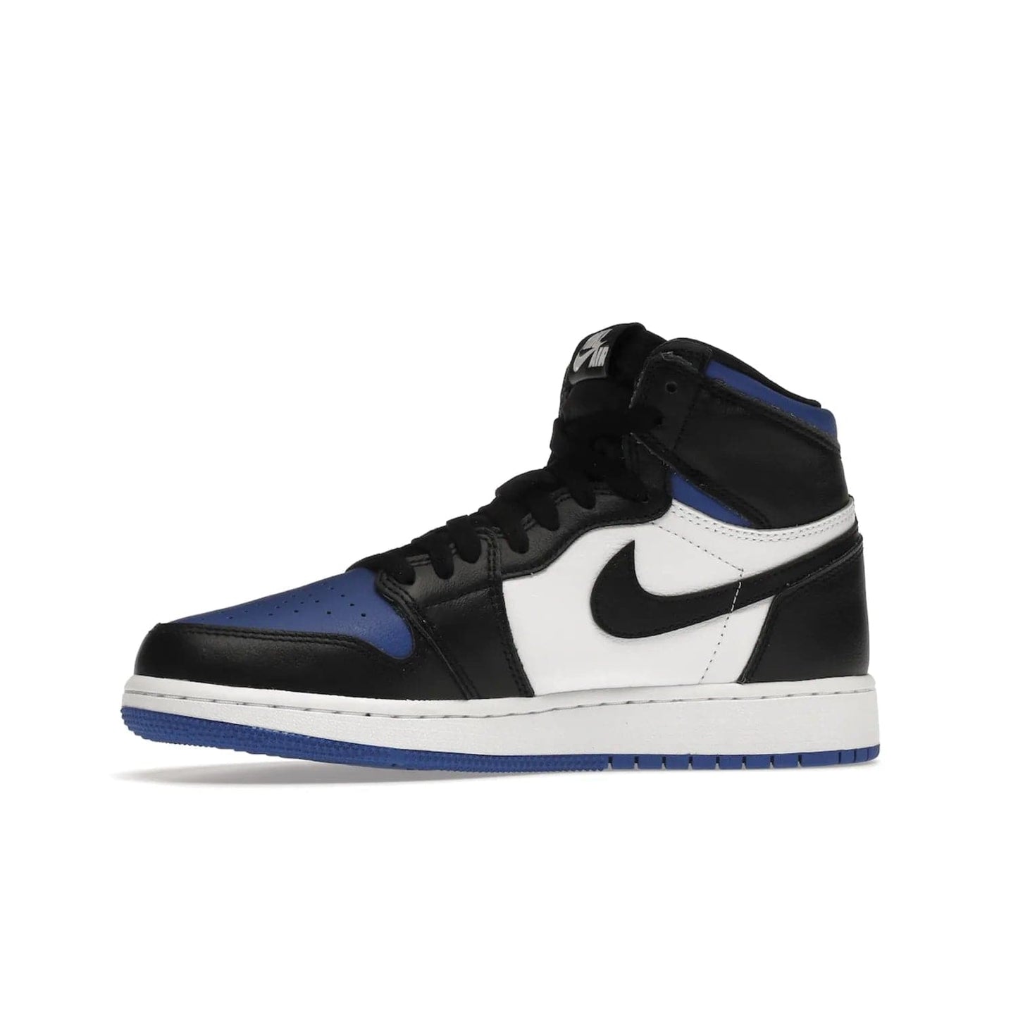 Jordan 1 Retro High Royal Toe (GS) - Image 17 - Only at www.BallersClubKickz.com - Take your sneaker wardrobe to the next level with the Jordan 1 Retro High Royal Toe (GS). Combining classic design with a luxurious white and royal blue leather upper, a textured black Swoosh and a tapered outsole. Stand out with the Air Jordan Wings logo near the heel.