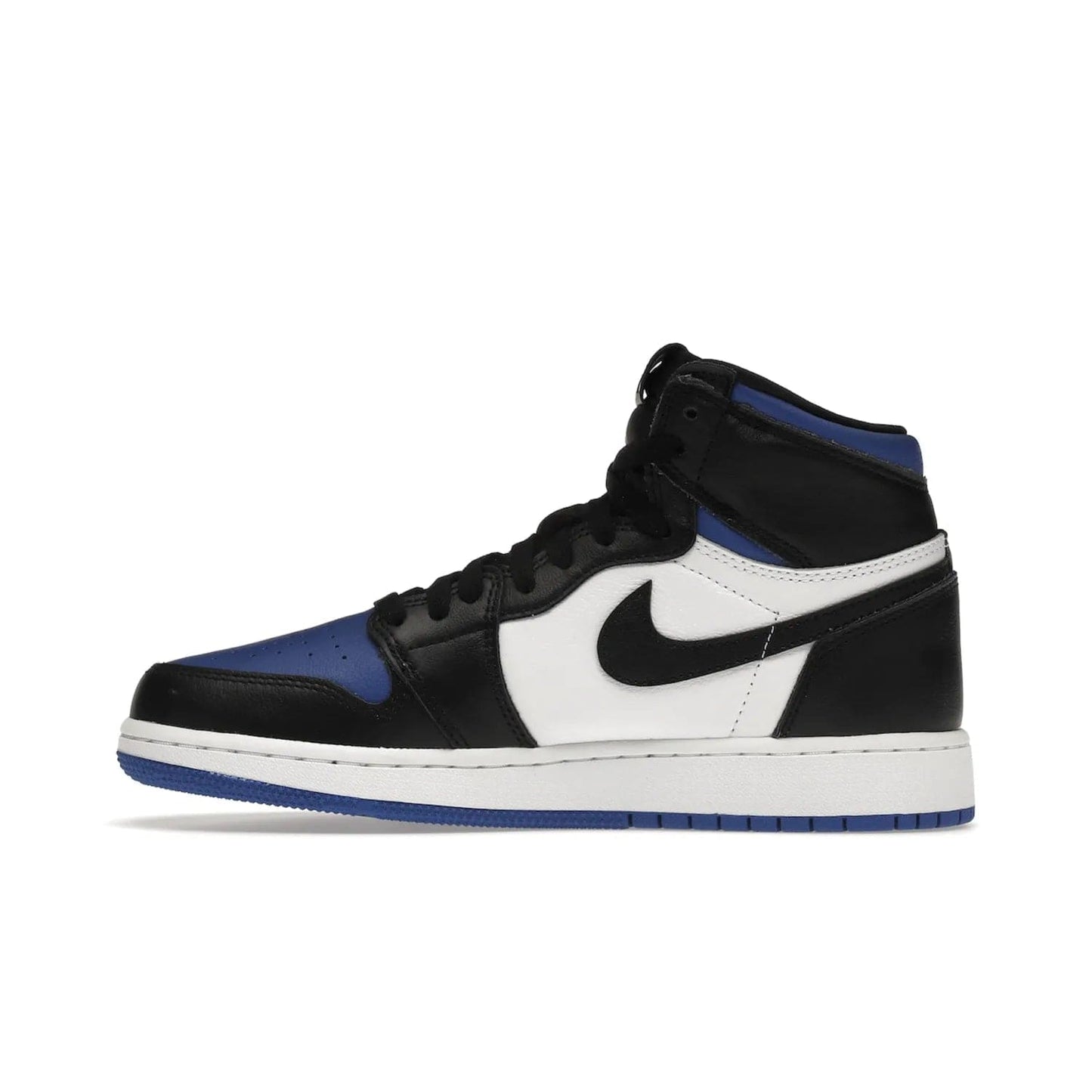 Jordan 1 Retro High Royal Toe (GS) - Image 19 - Only at www.BallersClubKickz.com - Take your sneaker wardrobe to the next level with the Jordan 1 Retro High Royal Toe (GS). Combining classic design with a luxurious white and royal blue leather upper, a textured black Swoosh and a tapered outsole. Stand out with the Air Jordan Wings logo near the heel.