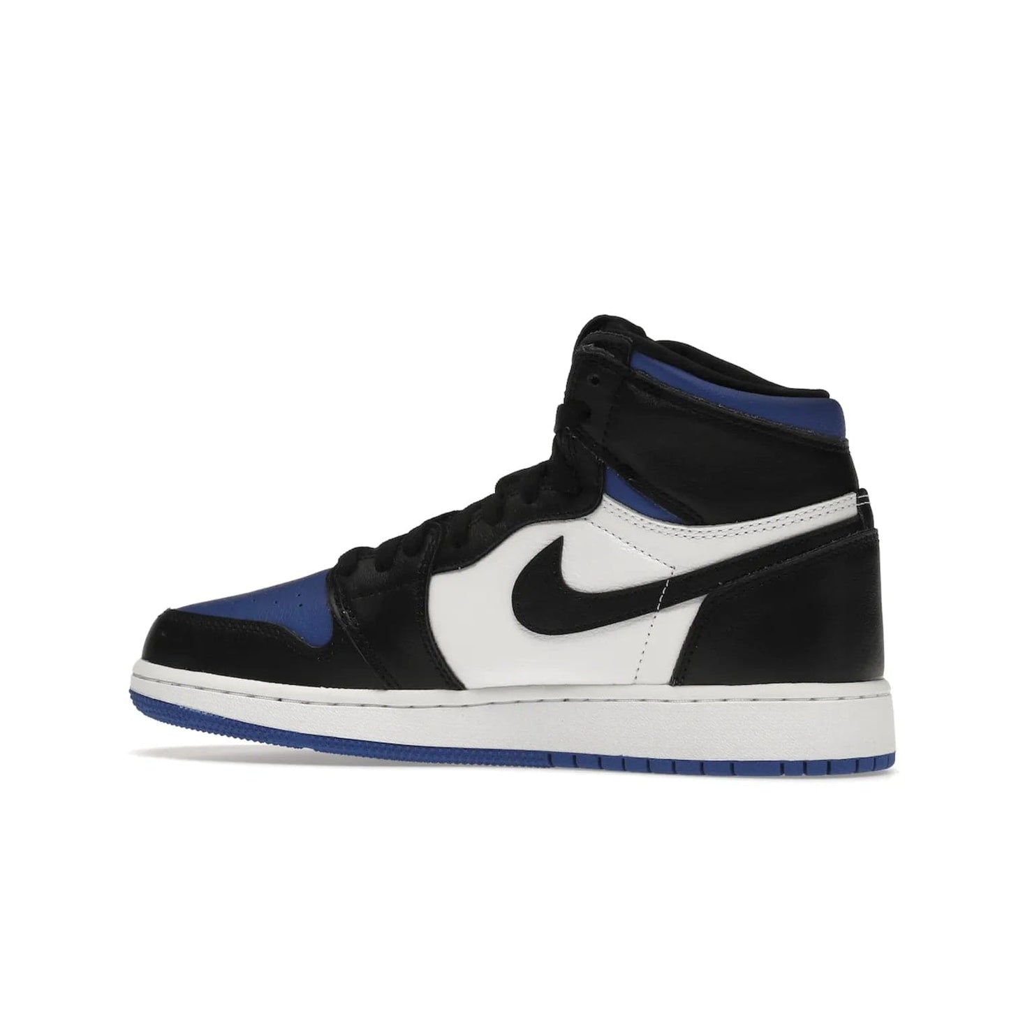 Jordan 1 Retro High Royal Toe (GS) - Image 21 - Only at www.BallersClubKickz.com - Take your sneaker wardrobe to the next level with the Jordan 1 Retro High Royal Toe (GS). Combining classic design with a luxurious white and royal blue leather upper, a textured black Swoosh and a tapered outsole. Stand out with the Air Jordan Wings logo near the heel.