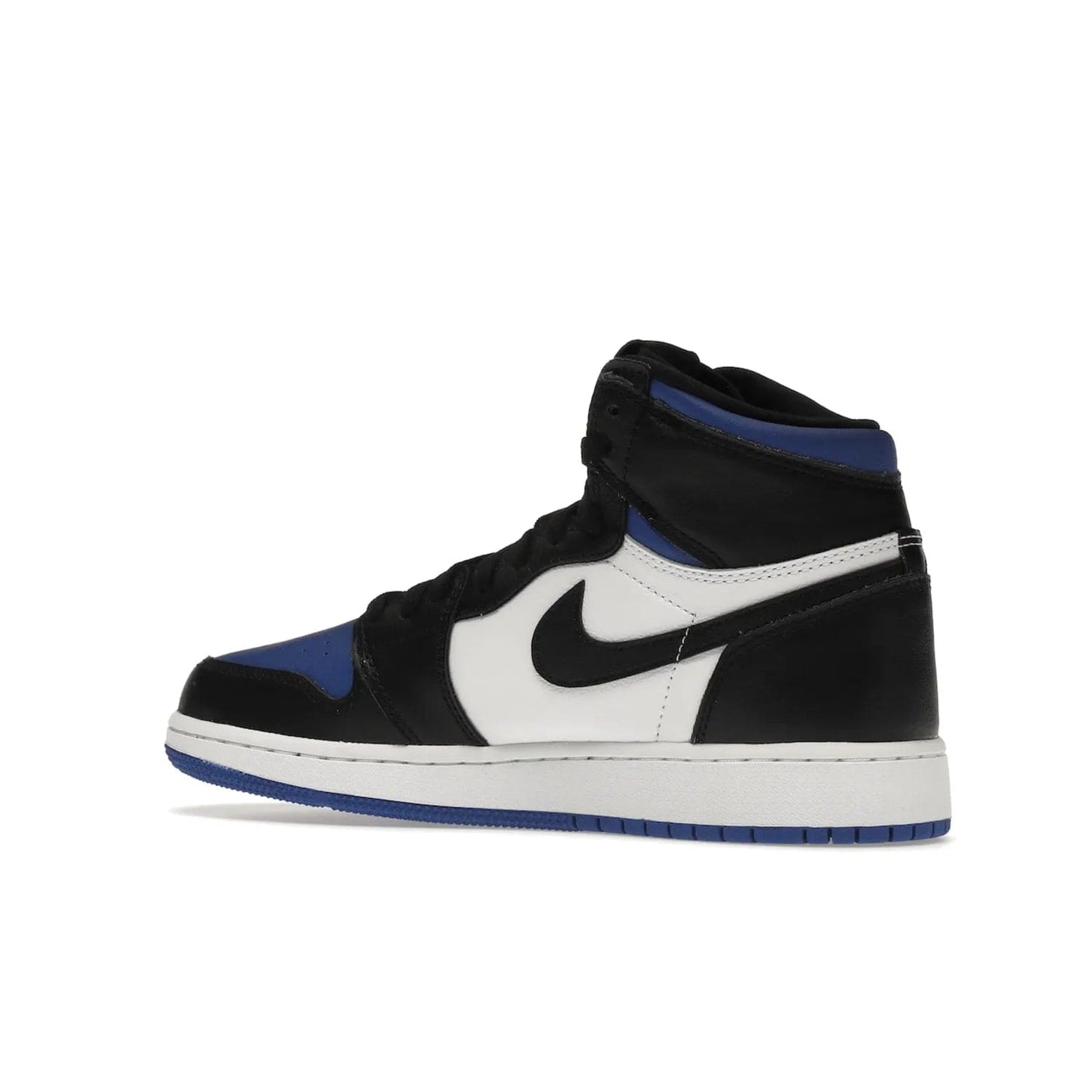 Jordan 1 Retro High Royal Toe (GS) - Image 22 - Only at www.BallersClubKickz.com - Take your sneaker wardrobe to the next level with the Jordan 1 Retro High Royal Toe (GS). Combining classic design with a luxurious white and royal blue leather upper, a textured black Swoosh and a tapered outsole. Stand out with the Air Jordan Wings logo near the heel.