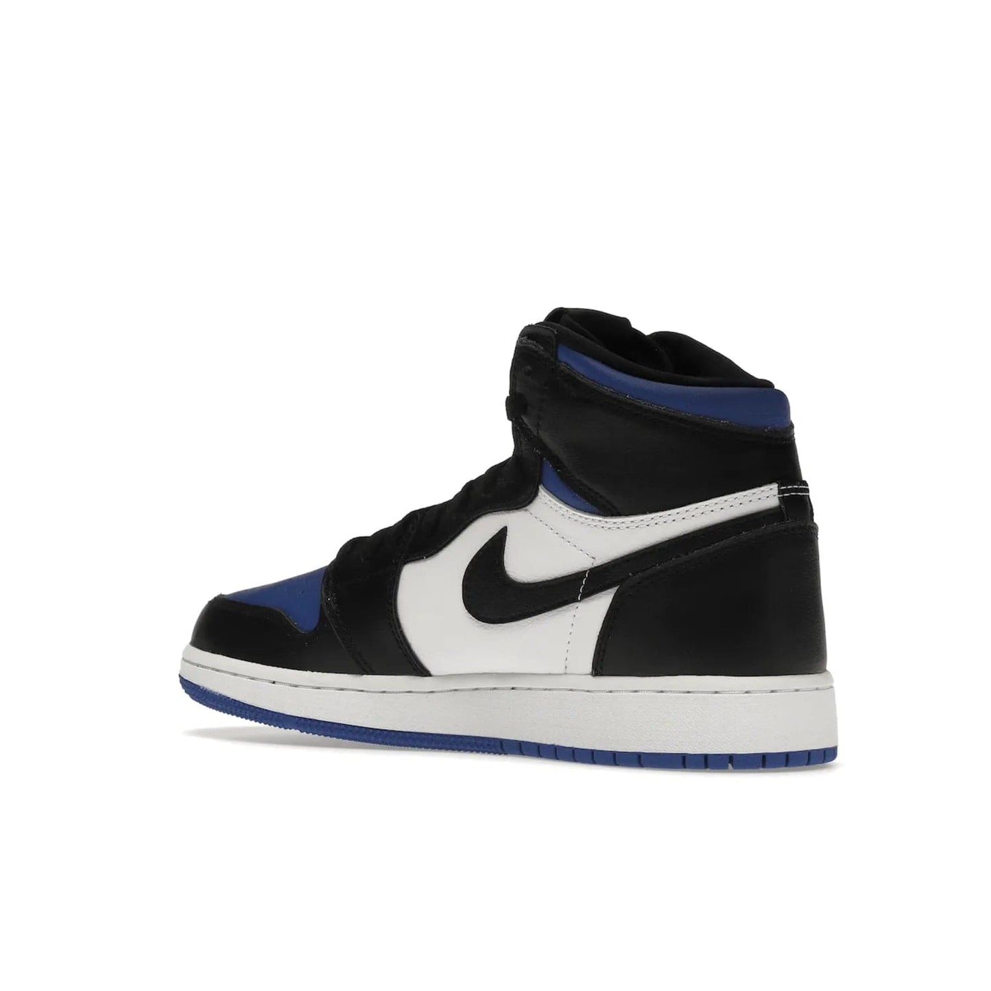 Jordan 1 Retro High Royal Toe (GS) - Image 23 - Only at www.BallersClubKickz.com - Take your sneaker wardrobe to the next level with the Jordan 1 Retro High Royal Toe (GS). Combining classic design with a luxurious white and royal blue leather upper, a textured black Swoosh and a tapered outsole. Stand out with the Air Jordan Wings logo near the heel.