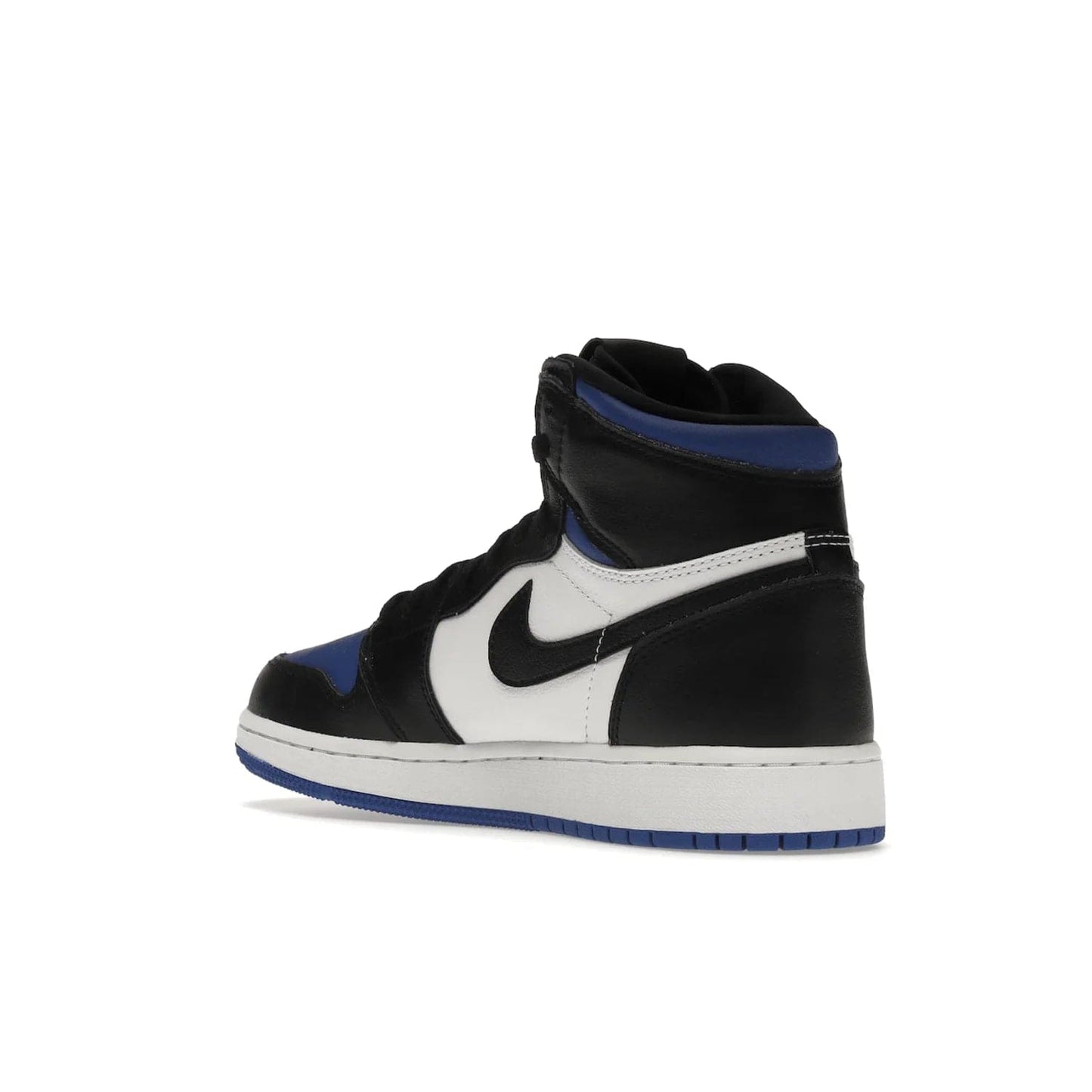 Jordan 1 Retro High Royal Toe (GS) - Image 24 - Only at www.BallersClubKickz.com - Take your sneaker wardrobe to the next level with the Jordan 1 Retro High Royal Toe (GS). Combining classic design with a luxurious white and royal blue leather upper, a textured black Swoosh and a tapered outsole. Stand out with the Air Jordan Wings logo near the heel.