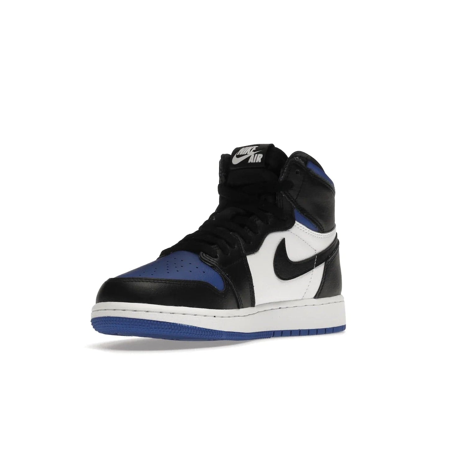 Jordan 1 Retro High Royal Toe (GS) - Image 14 - Only at www.BallersClubKickz.com - Take your sneaker wardrobe to the next level with the Jordan 1 Retro High Royal Toe (GS). Combining classic design with a luxurious white and royal blue leather upper, a textured black Swoosh and a tapered outsole. Stand out with the Air Jordan Wings logo near the heel.