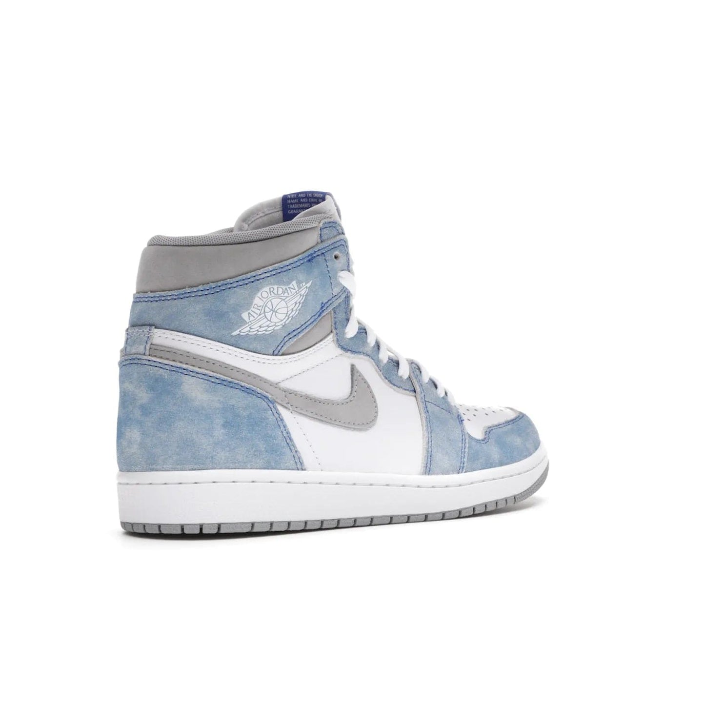 Jordan 1 Retro High OG Hyper Royal - Image 33 - Only at www.BallersClubKickz.com - A classic design with modern materials, the Air Jordan 1 Retro High OG Hyper Royal features Hyper Royal suede, Light Smoke Grey Durabuck Swoosh and ankle panels, a woven Nike Air label and a crisp white "Wings" logo. Released in April 2021.