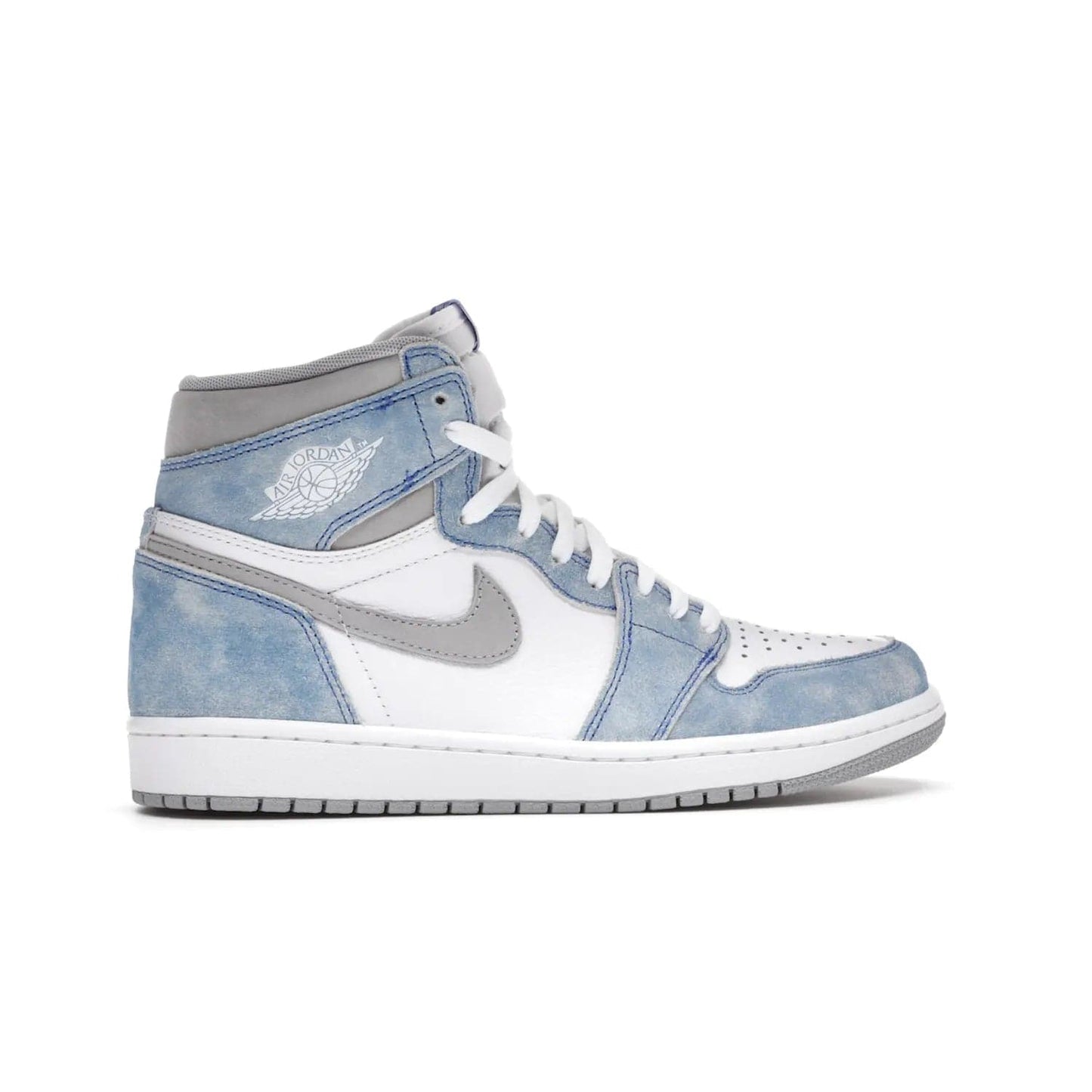 Jordan 1 Retro High OG Hyper Royal - Image 36 - Only at www.BallersClubKickz.com - A classic design with modern materials, the Air Jordan 1 Retro High OG Hyper Royal features Hyper Royal suede, Light Smoke Grey Durabuck Swoosh and ankle panels, a woven Nike Air label and a crisp white "Wings" logo. Released in April 2021.
