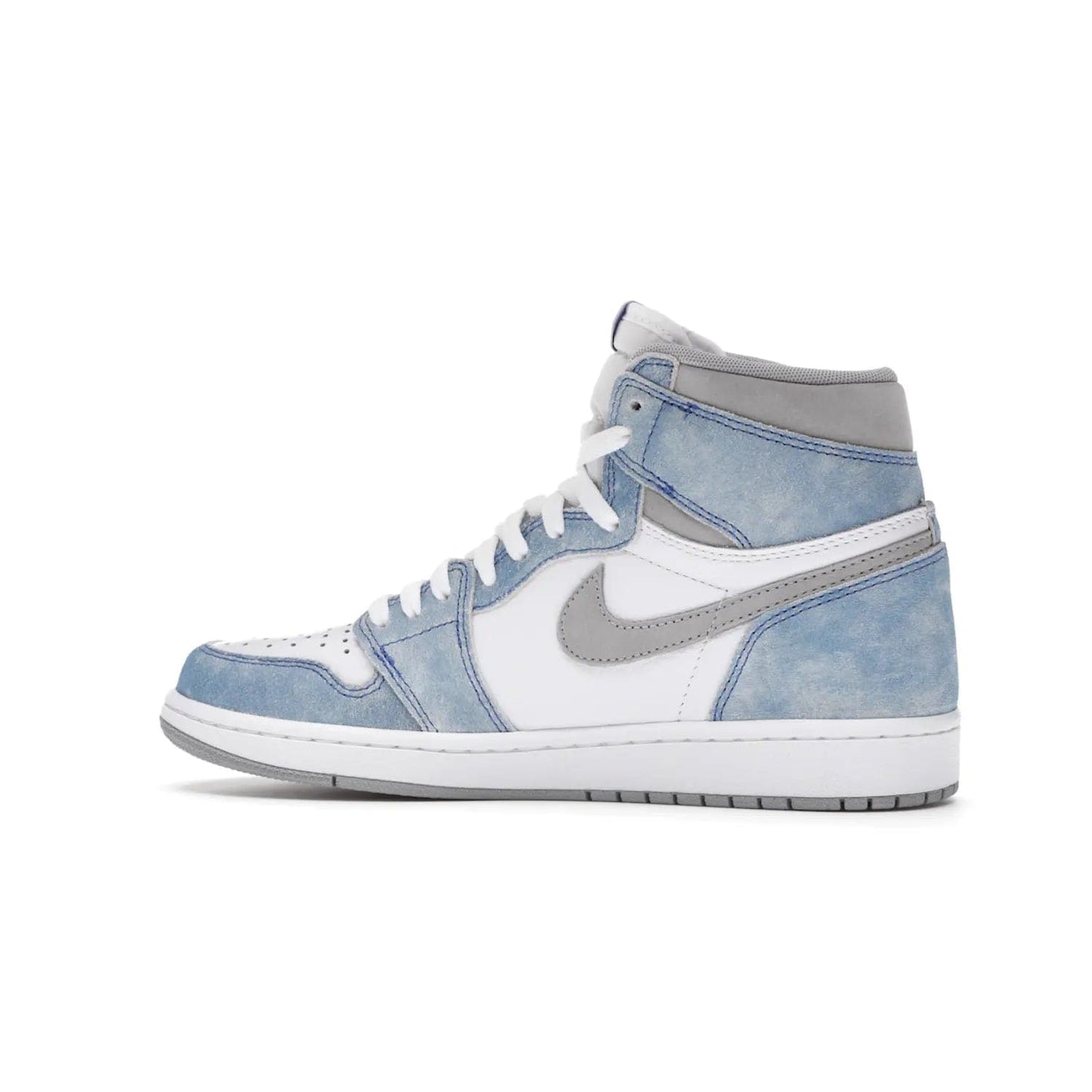 Jordan 1 Retro High OG Hyper Royal - Image 21 - Only at www.BallersClubKickz.com - A classic design with modern materials, the Air Jordan 1 Retro High OG Hyper Royal features Hyper Royal suede, Light Smoke Grey Durabuck Swoosh and ankle panels, a woven Nike Air label and a crisp white "Wings" logo. Released in April 2021.