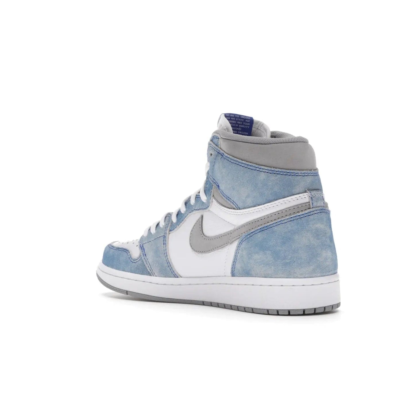 Jordan 1 Retro High OG Hyper Royal - Image 24 - Only at www.BallersClubKickz.com - A classic design with modern materials, the Air Jordan 1 Retro High OG Hyper Royal features Hyper Royal suede, Light Smoke Grey Durabuck Swoosh and ankle panels, a woven Nike Air label and a crisp white "Wings" logo. Released in April 2021.