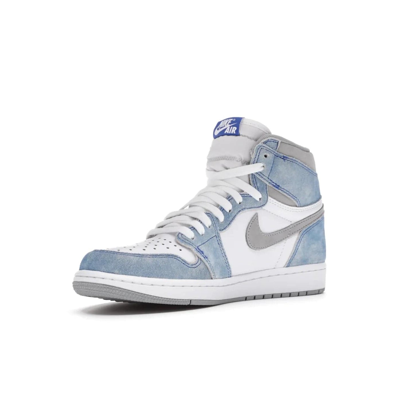 Jordan 1 Retro High OG Hyper Royal - Image 15 - Only at www.BallersClubKickz.com - A classic design with modern materials, the Air Jordan 1 Retro High OG Hyper Royal features Hyper Royal suede, Light Smoke Grey Durabuck Swoosh and ankle panels, a woven Nike Air label and a crisp white "Wings" logo. Released in April 2021.