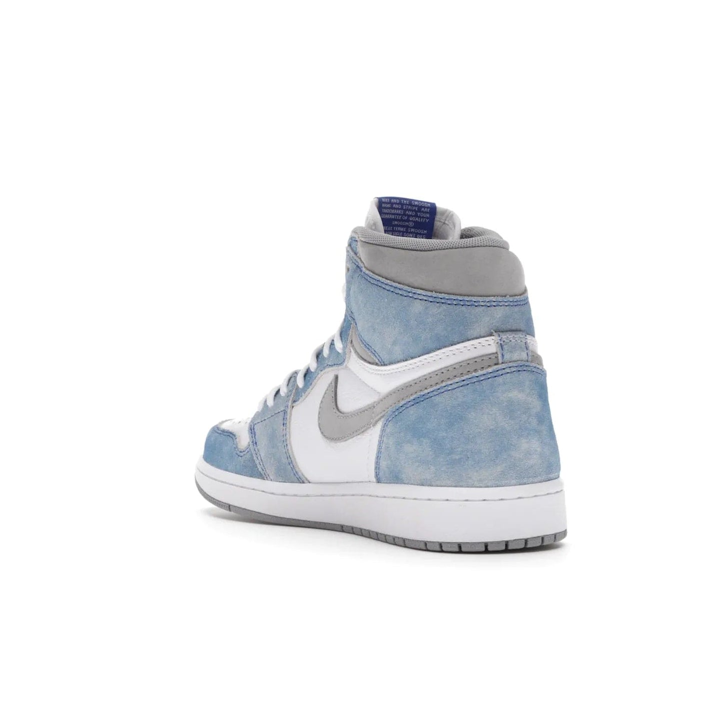 Jordan 1 Retro High OG Hyper Royal - Image 25 - Only at www.BallersClubKickz.com - A classic design with modern materials, the Air Jordan 1 Retro High OG Hyper Royal features Hyper Royal suede, Light Smoke Grey Durabuck Swoosh and ankle panels, a woven Nike Air label and a crisp white "Wings" logo. Released in April 2021.