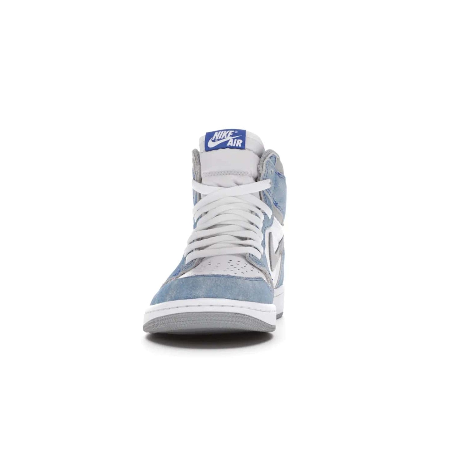 Jordan 1 Retro High OG Hyper Royal - Image 11 - Only at www.BallersClubKickz.com - A classic design with modern materials, the Air Jordan 1 Retro High OG Hyper Royal features Hyper Royal suede, Light Smoke Grey Durabuck Swoosh and ankle panels, a woven Nike Air label and a crisp white "Wings" logo. Released in April 2021.