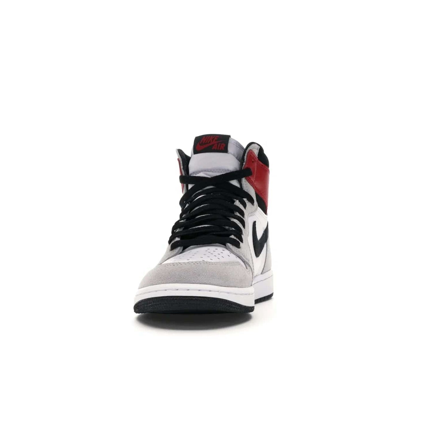 Jordan 1 Retro High Light Smoke Grey - Image 11 - Only at www.BallersClubKickz.com - Comfortable and stylish, Jordan 1 Retro High Light Smoke Grey offers a unique spin on a classic design. White leather, grey suede, red leather and black details are set on a white midsole and black outsole. Get the sneaker released in July 2020 and add a twist to your wardrobe.