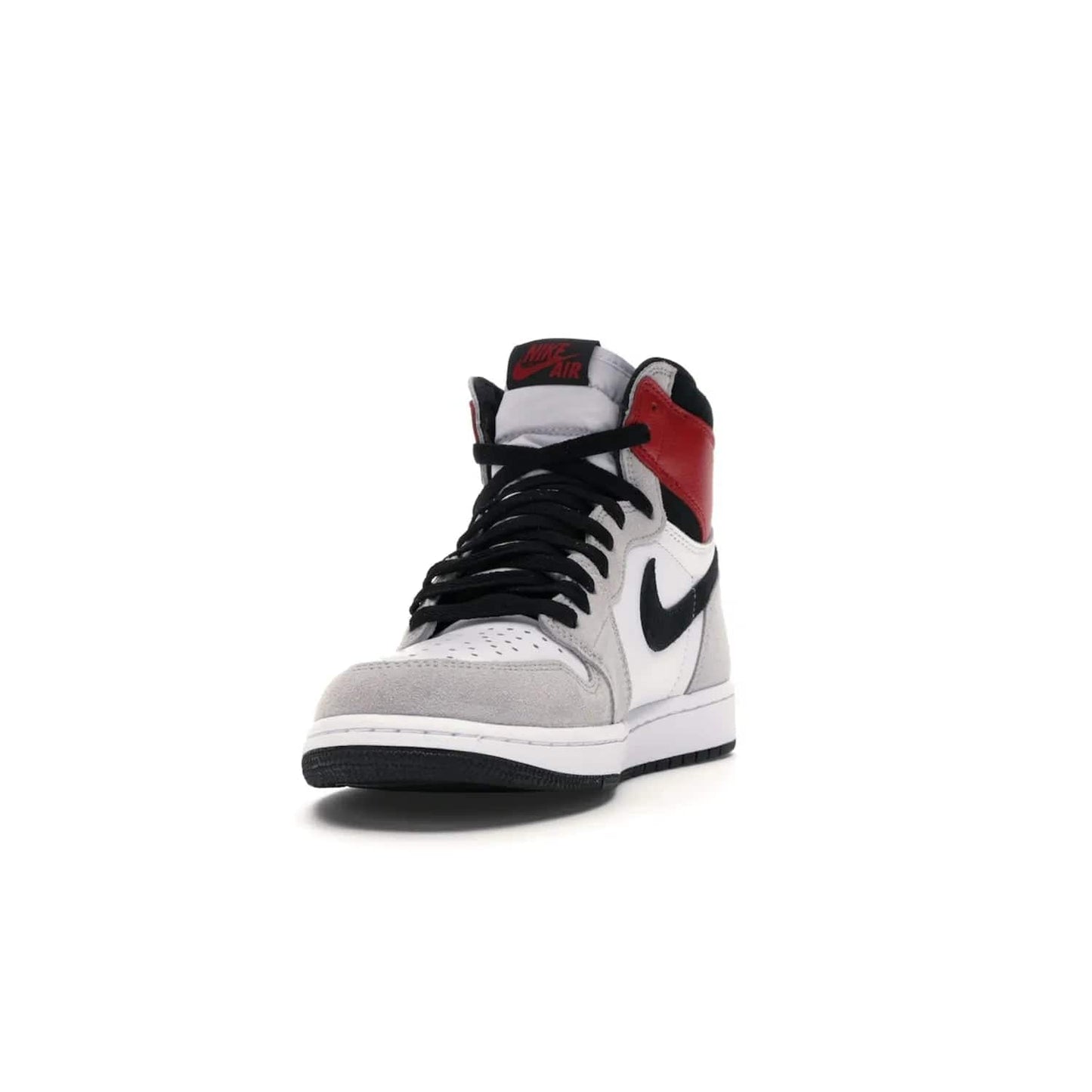 Jordan 1 Retro High Light Smoke Grey - Image 12 - Only at www.BallersClubKickz.com - Comfortable and stylish, Jordan 1 Retro High Light Smoke Grey offers a unique spin on a classic design. White leather, grey suede, red leather and black details are set on a white midsole and black outsole. Get the sneaker released in July 2020 and add a twist to your wardrobe.