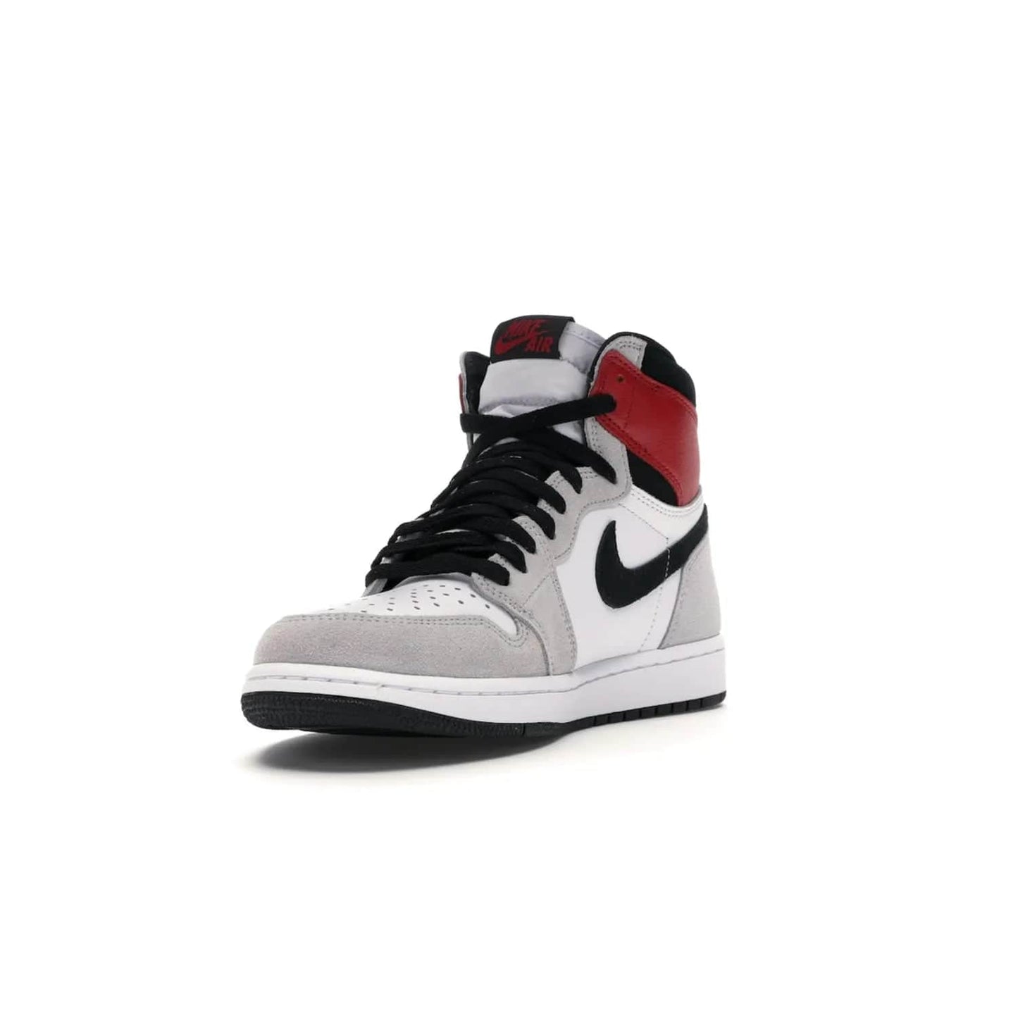 Jordan 1 Retro High Light Smoke Grey - Image 13 - Only at www.BallersClubKickz.com - Comfortable and stylish, Jordan 1 Retro High Light Smoke Grey offers a unique spin on a classic design. White leather, grey suede, red leather and black details are set on a white midsole and black outsole. Get the sneaker released in July 2020 and add a twist to your wardrobe.