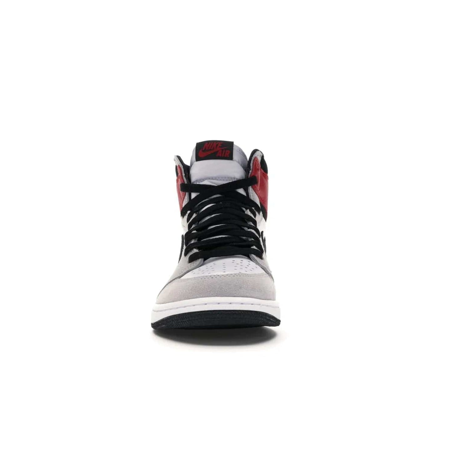 Jordan 1 Retro High Light Smoke Grey - Image 10 - Only at www.BallersClubKickz.com - Comfortable and stylish, Jordan 1 Retro High Light Smoke Grey offers a unique spin on a classic design. White leather, grey suede, red leather and black details are set on a white midsole and black outsole. Get the sneaker released in July 2020 and add a twist to your wardrobe.