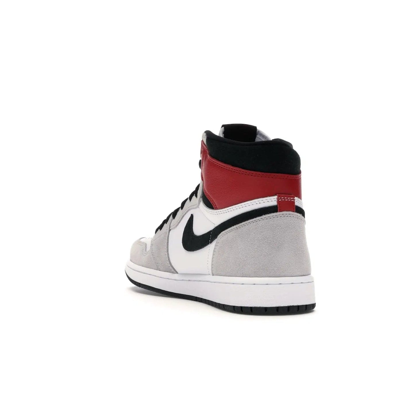 Jordan 1 Retro High Light Smoke Grey - Image 25 - Only at www.BallersClubKickz.com - Comfortable and stylish, Jordan 1 Retro High Light Smoke Grey offers a unique spin on a classic design. White leather, grey suede, red leather and black details are set on a white midsole and black outsole. Get the sneaker released in July 2020 and add a twist to your wardrobe.