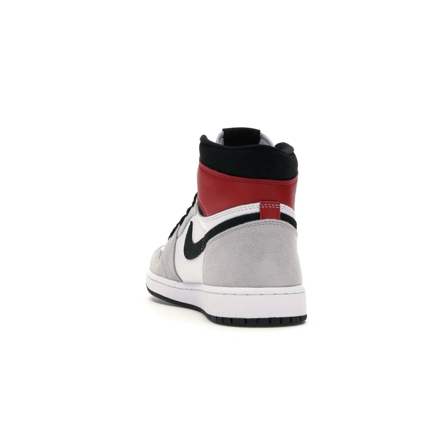 Jordan 1 Retro High Light Smoke Grey - Image 26 - Only at www.BallersClubKickz.com - Comfortable and stylish, Jordan 1 Retro High Light Smoke Grey offers a unique spin on a classic design. White leather, grey suede, red leather and black details are set on a white midsole and black outsole. Get the sneaker released in July 2020 and add a twist to your wardrobe.