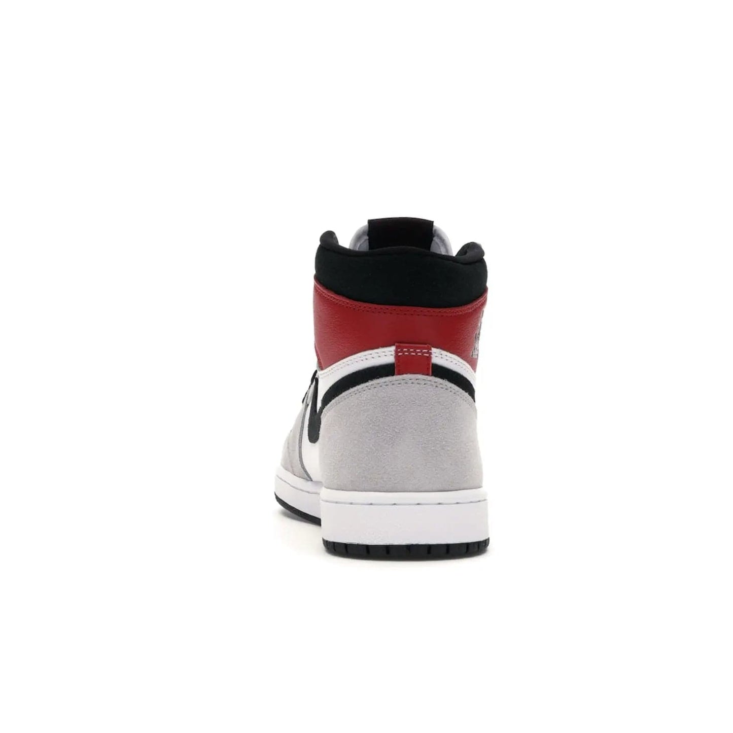 Jordan 1 Retro High Light Smoke Grey - Image 27 - Only at www.BallersClubKickz.com - Comfortable and stylish, Jordan 1 Retro High Light Smoke Grey offers a unique spin on a classic design. White leather, grey suede, red leather and black details are set on a white midsole and black outsole. Get the sneaker released in July 2020 and add a twist to your wardrobe.