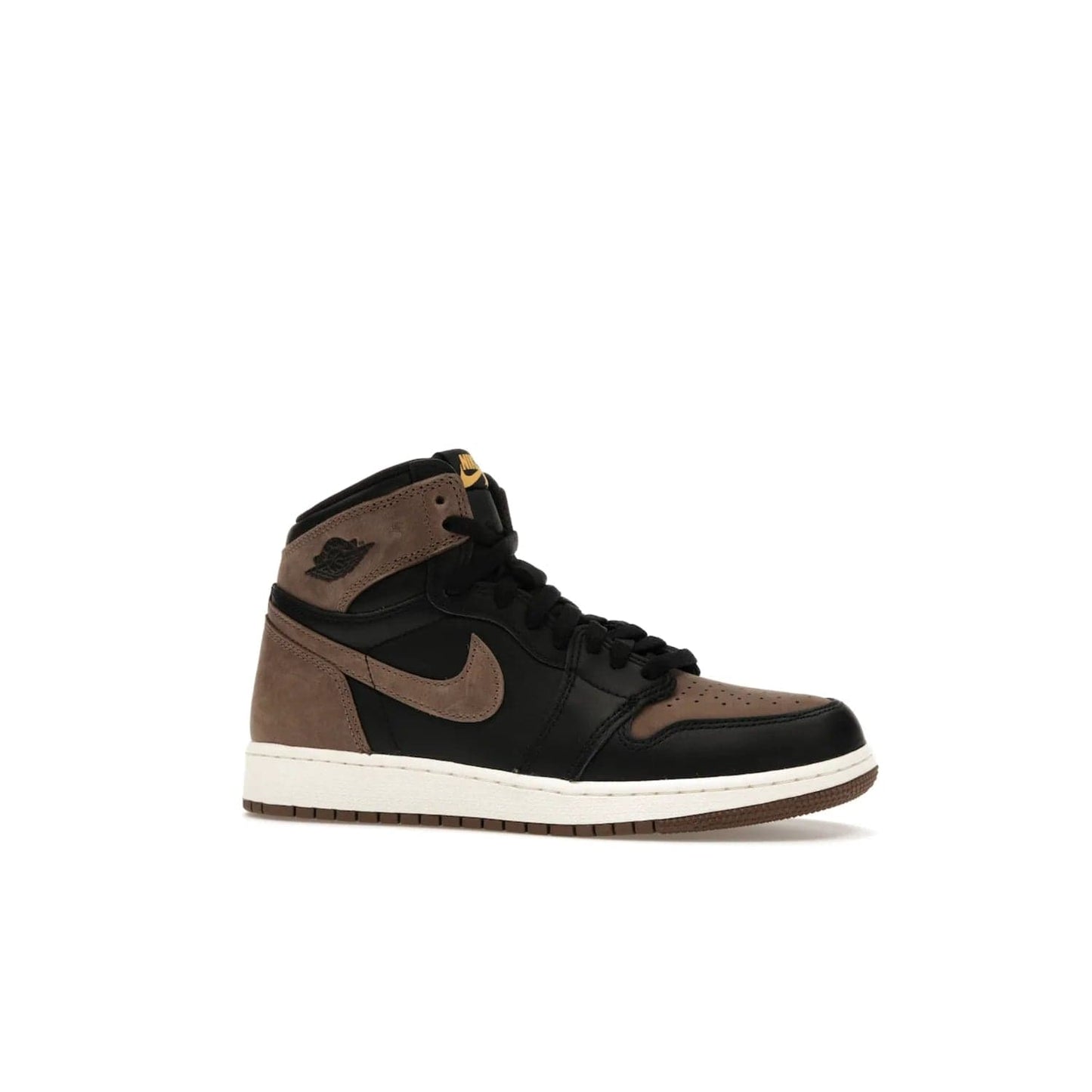 Jordan 1 Retro High OG Palomino (GS) - Image 3 - Only at www.BallersClubKickz.com - Introducing the luxurious Jordan 1 Retro High OG Palomino (GS). Featuring black leather with metallic gold and palomino accents, this sneaker is perfect for any occasion. Grab yours when they release on September 2nd of 2023.
