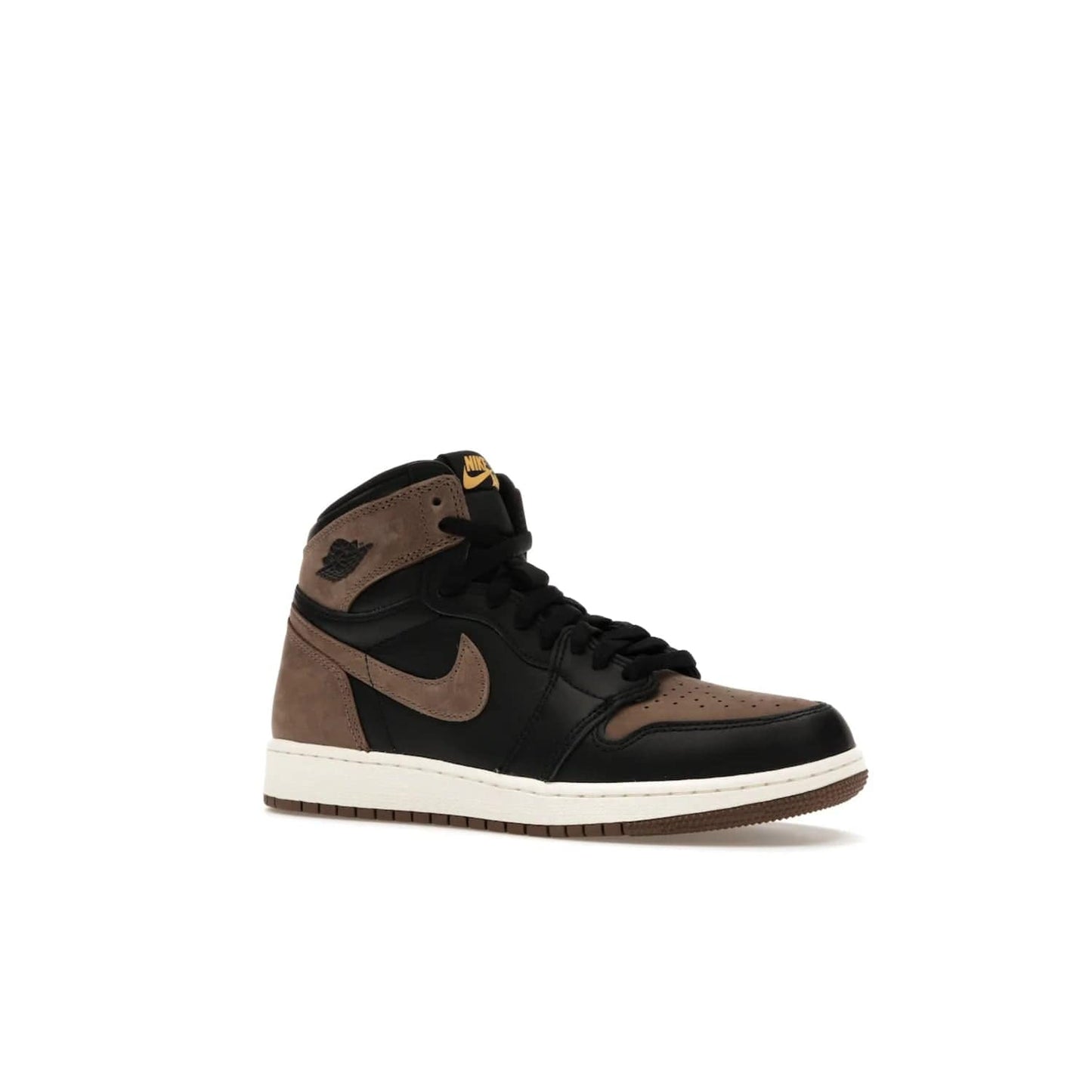 Jordan 1 Retro High OG Palomino (GS) - Image 4 - Only at www.BallersClubKickz.com - Introducing the luxurious Jordan 1 Retro High OG Palomino (GS). Featuring black leather with metallic gold and palomino accents, this sneaker is perfect for any occasion. Grab yours when they release on September 2nd of 2023.