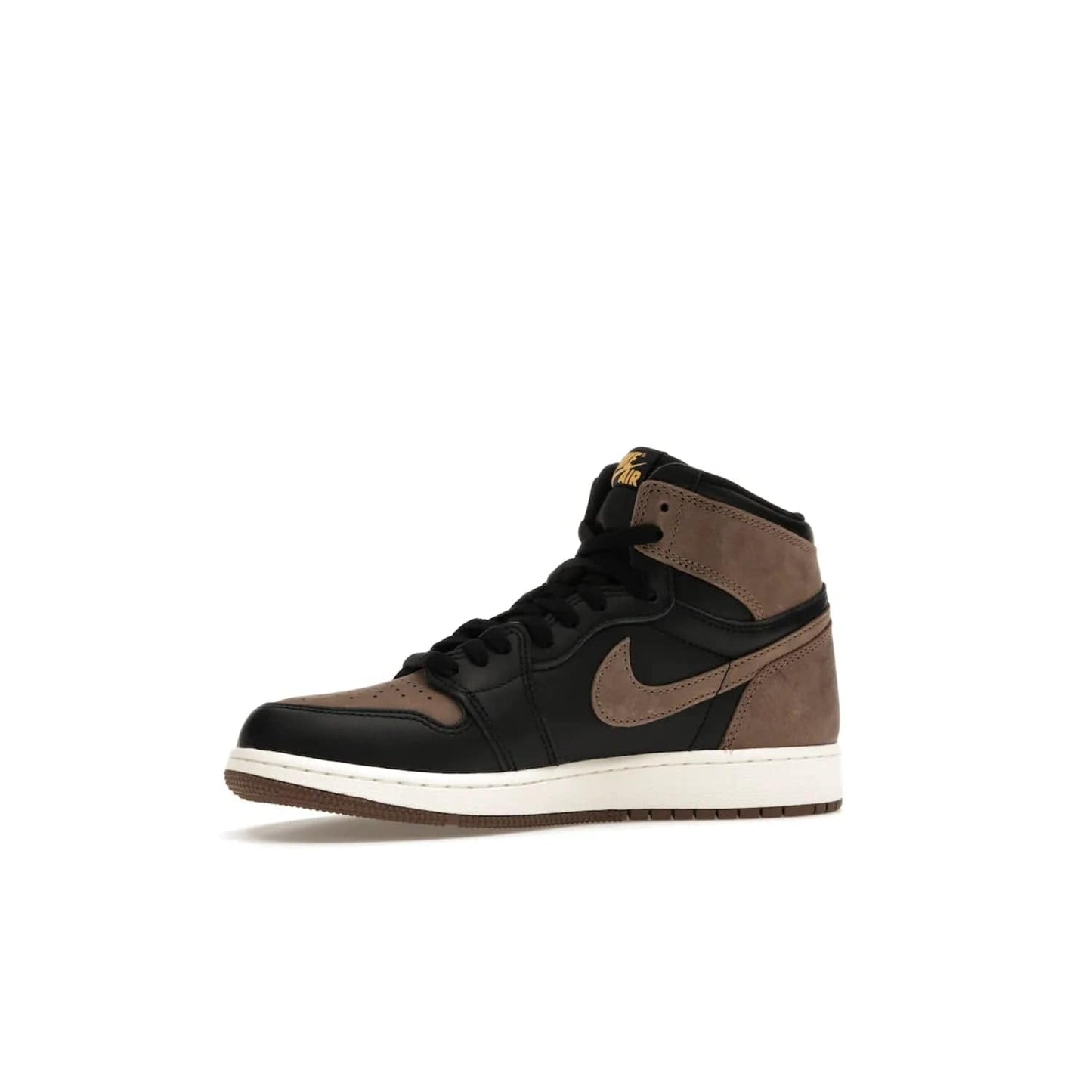 Jordan 1 Retro High OG Palomino (GS) - Image 17 - Only at www.BallersClubKickz.com - Introducing the luxurious Jordan 1 Retro High OG Palomino (GS). Featuring black leather with metallic gold and palomino accents, this sneaker is perfect for any occasion. Grab yours when they release on September 2nd of 2023.